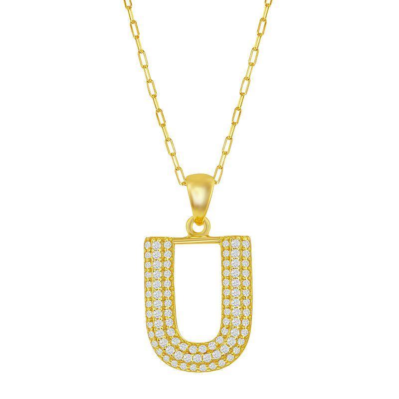 Sterling Silver Cubic Zirconia Block Initial Necklace, Women's, Size: 16-18" ADJ, H Product Image