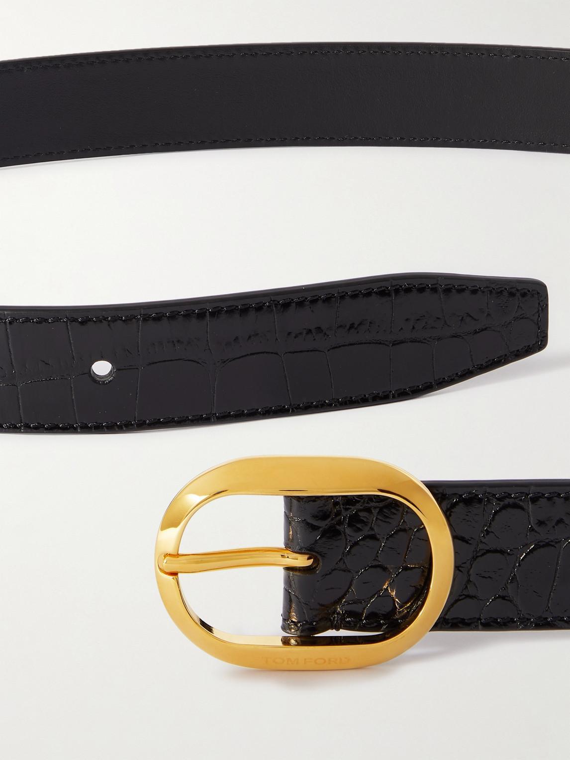TOM FORD 3cm Croc-effect Patent-leather Belt In Black Product Image