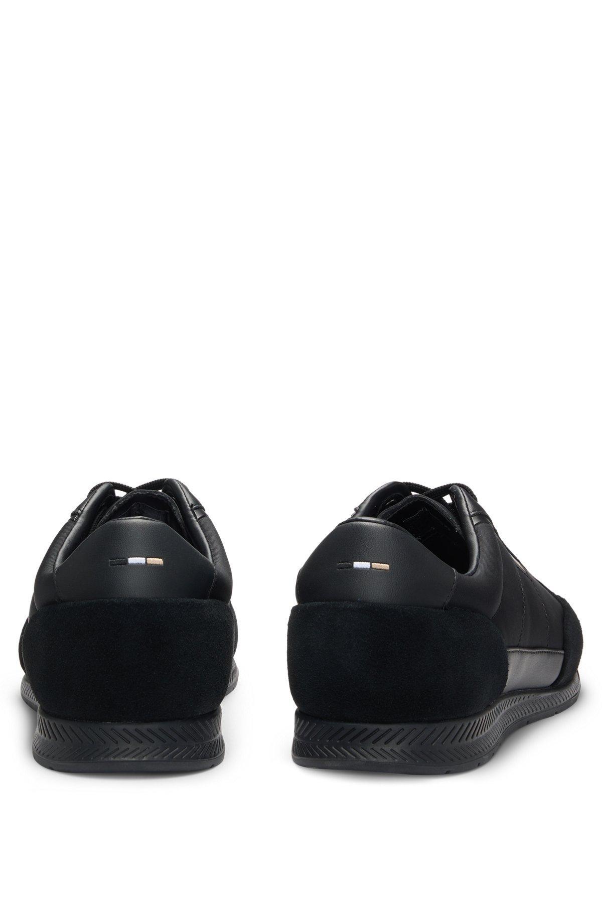 BOSS - Low-top trainers with suede and faux leather - Black Product Image