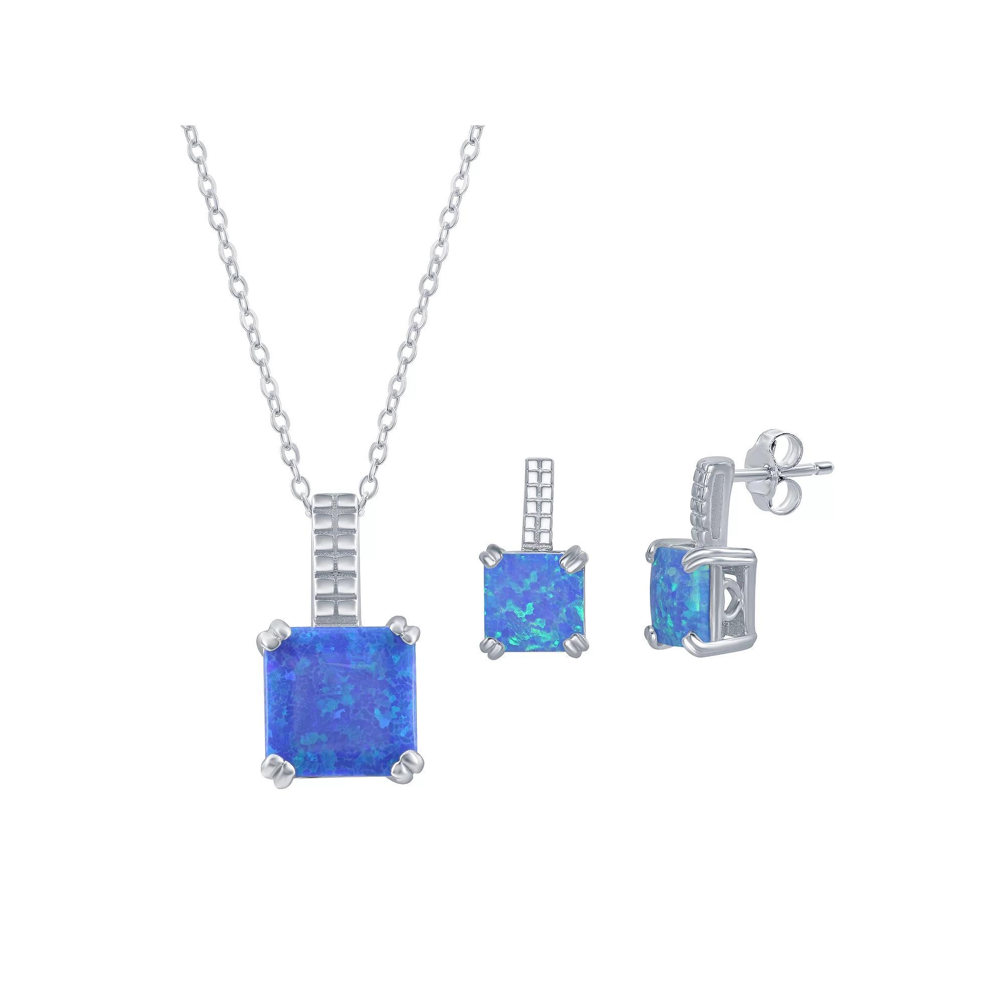 Sterling Silver Lab-Created Blue Opal Necklace & Earring Set, Women's, Size: 16-18" ADJ Product Image