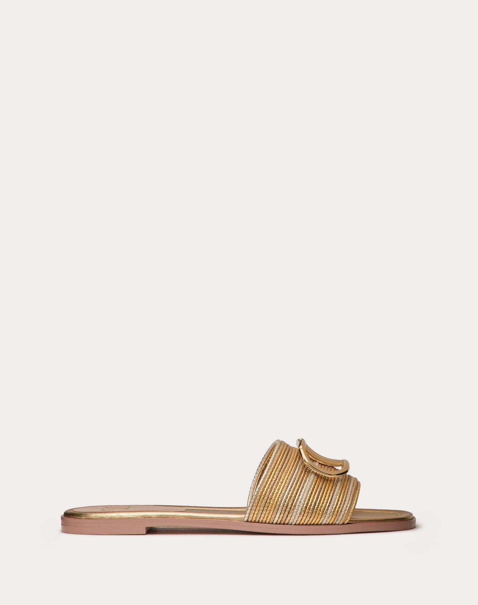 Vlogo Signature Metallic Leather Slide Sandal With Cornely Embroidery Product Image