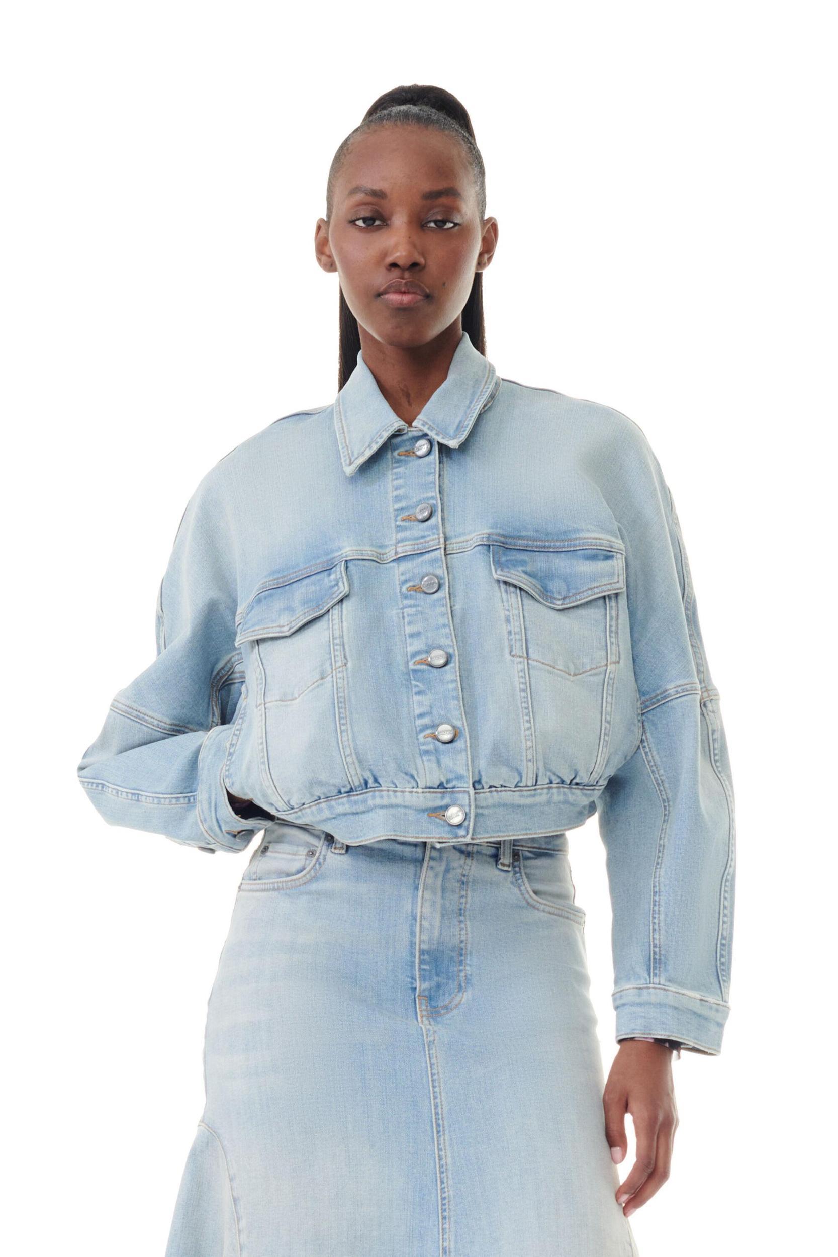 Light Blue Denim Bomber Jacket Product Image