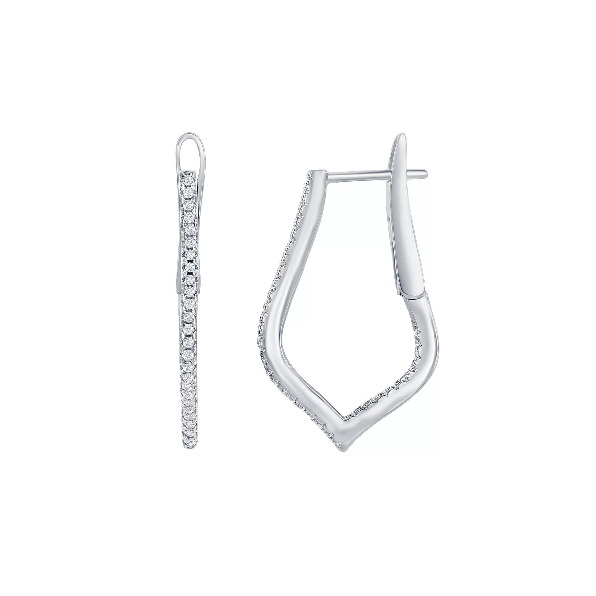 Sterling Silver Cubic Zirconia Unique Shape Hoop Earrings, Women's Product Image