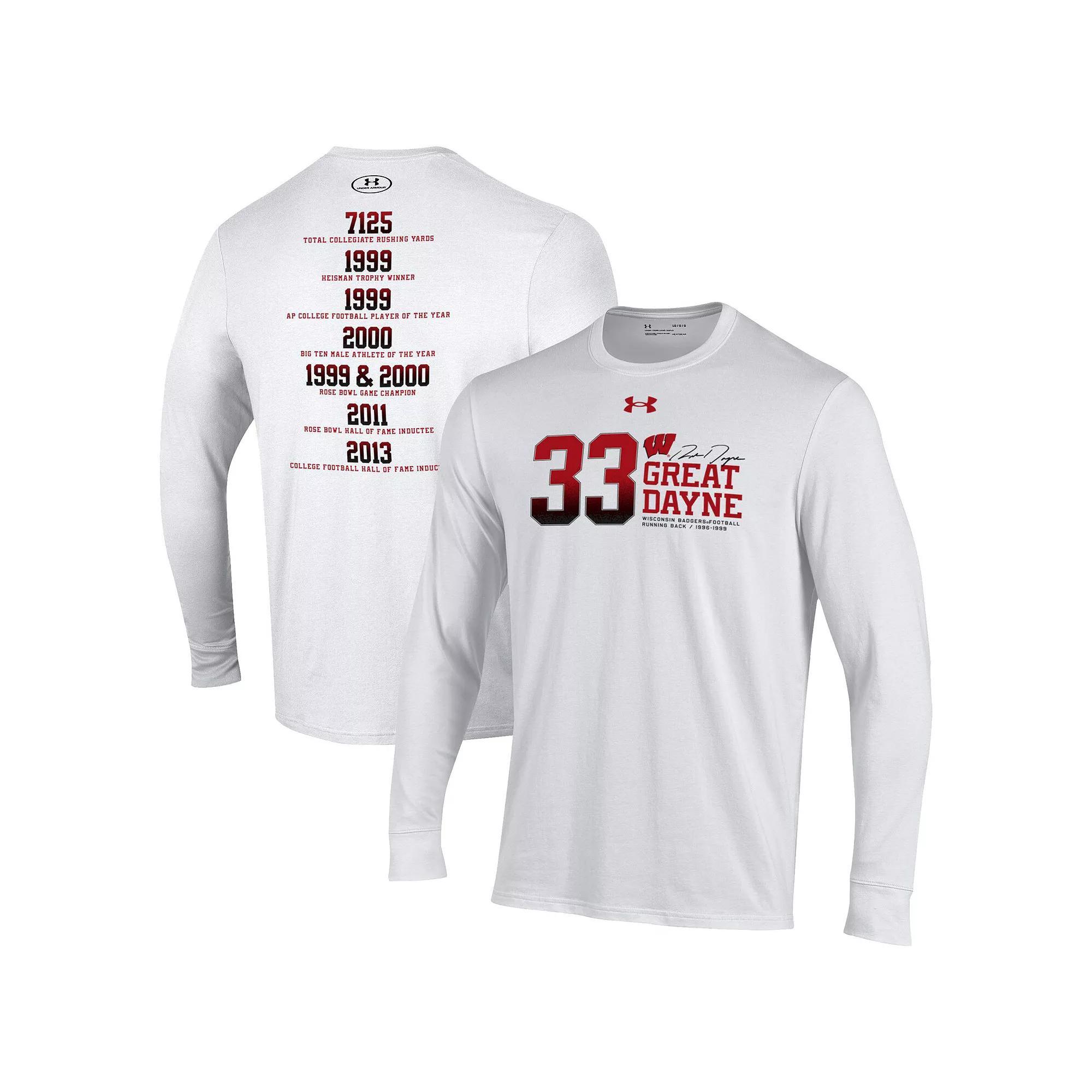 Men's Under Armour Ron Dayne White Wisconsin Badgers Stats Long Sleeve T-Shirt, Size: Small Product Image