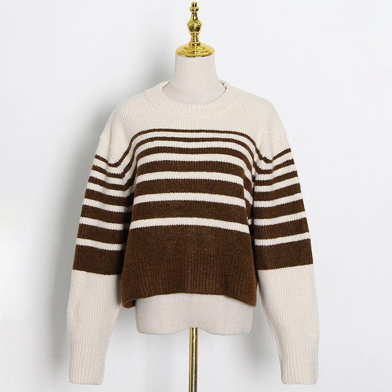 Round Neck Striped Sweater Product Image