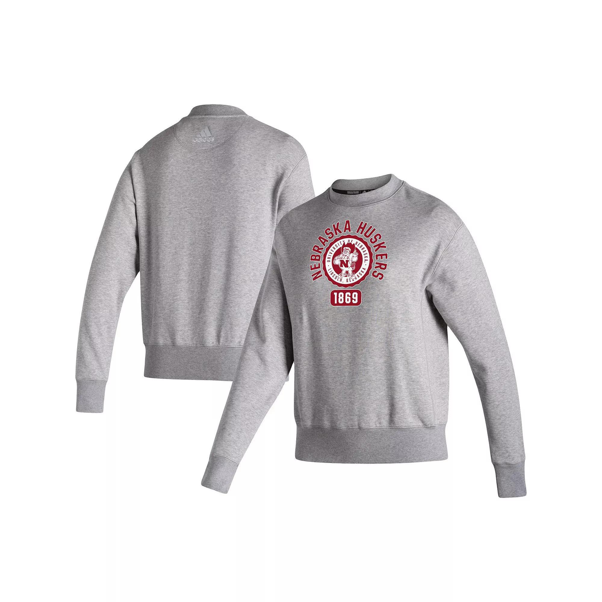 Women's adidas Heathered Gray Nebraska Huskers Vintage Circle Pullover Sweatshirt, Size: 2XL, Grey Product Image