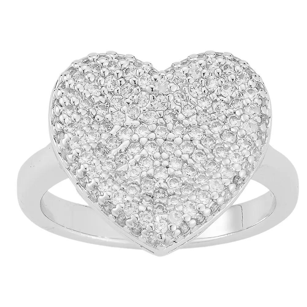 Cubic Zirconia Bold Heart Ring, Women's, Size: 7, Silver Tone Product Image