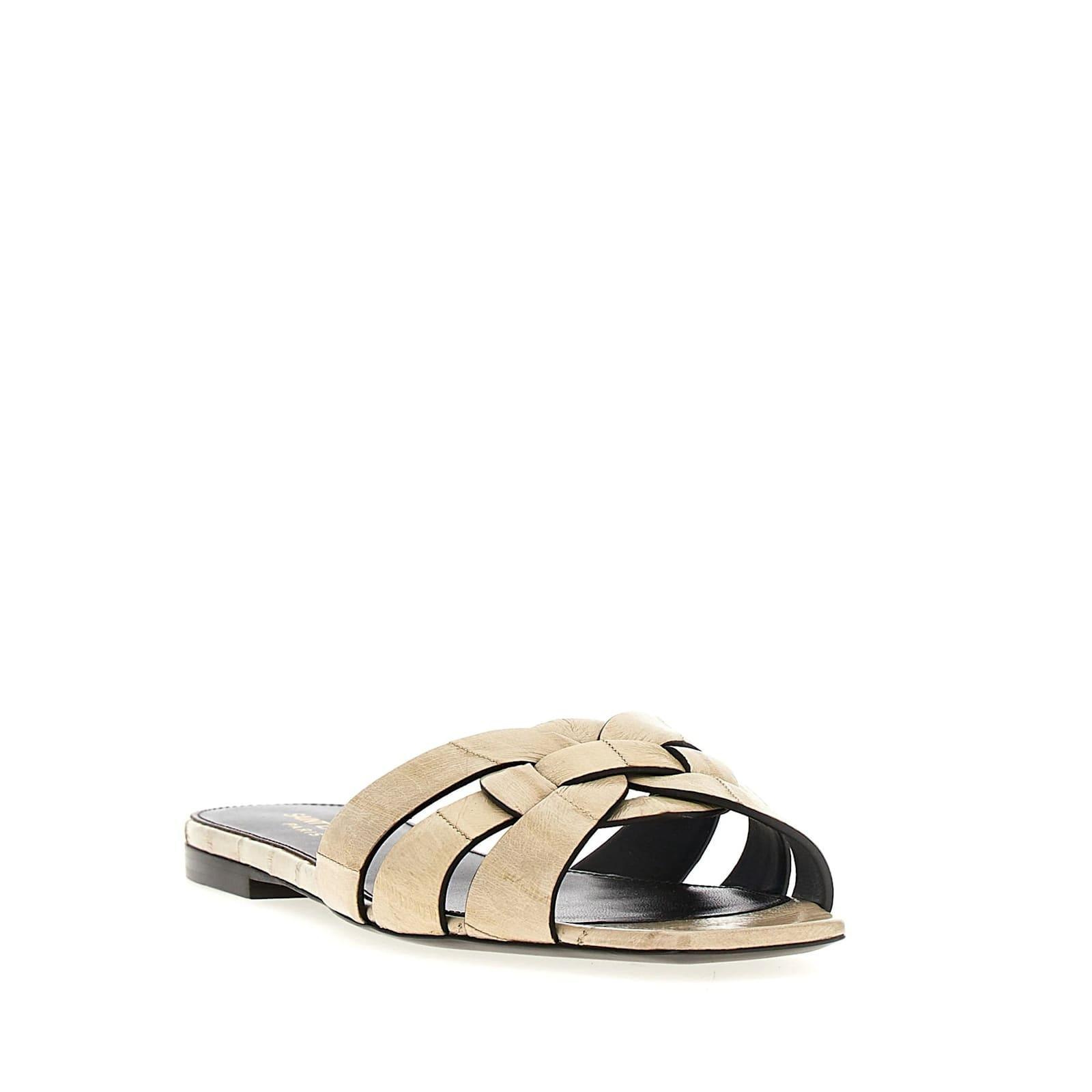 SAINT LAURENT Tribute Flat Sandal In Beige Product Image