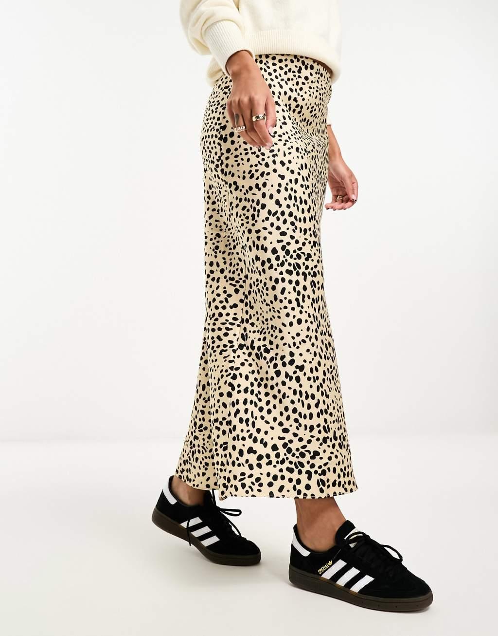ASOS DESIGN satin bias midi skirt in black Product Image