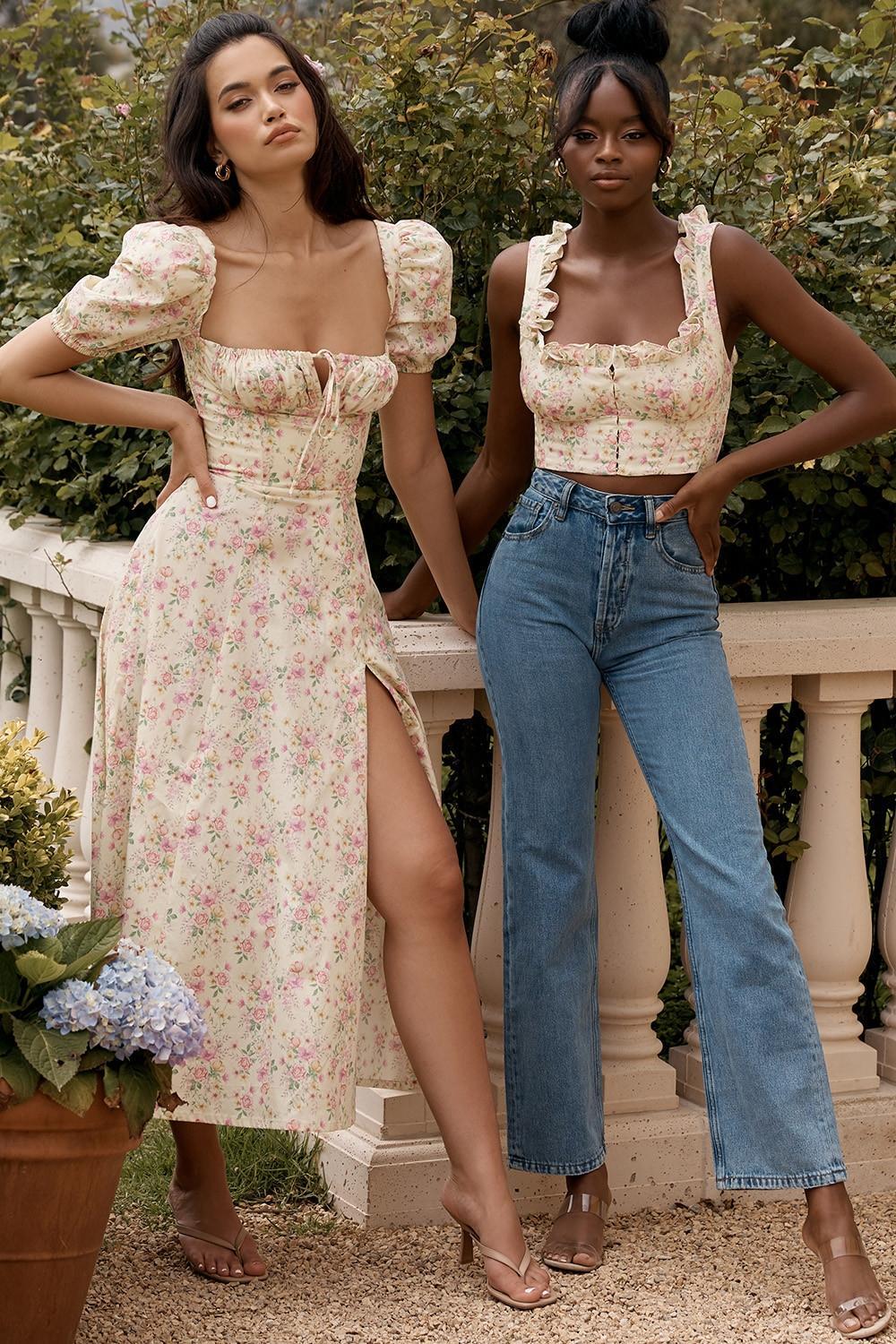 Tallulah Lemon Floral Puff Sleeve Midi Sundress Product Image