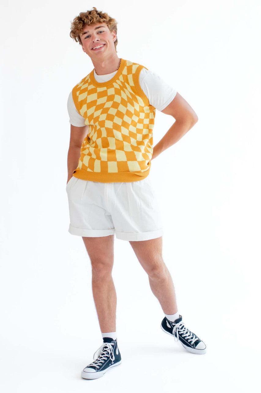 Orange Checkered Sweater Vest Product Image