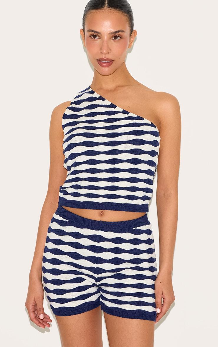 Petite Navy Knitted Striped Shorts Product Image