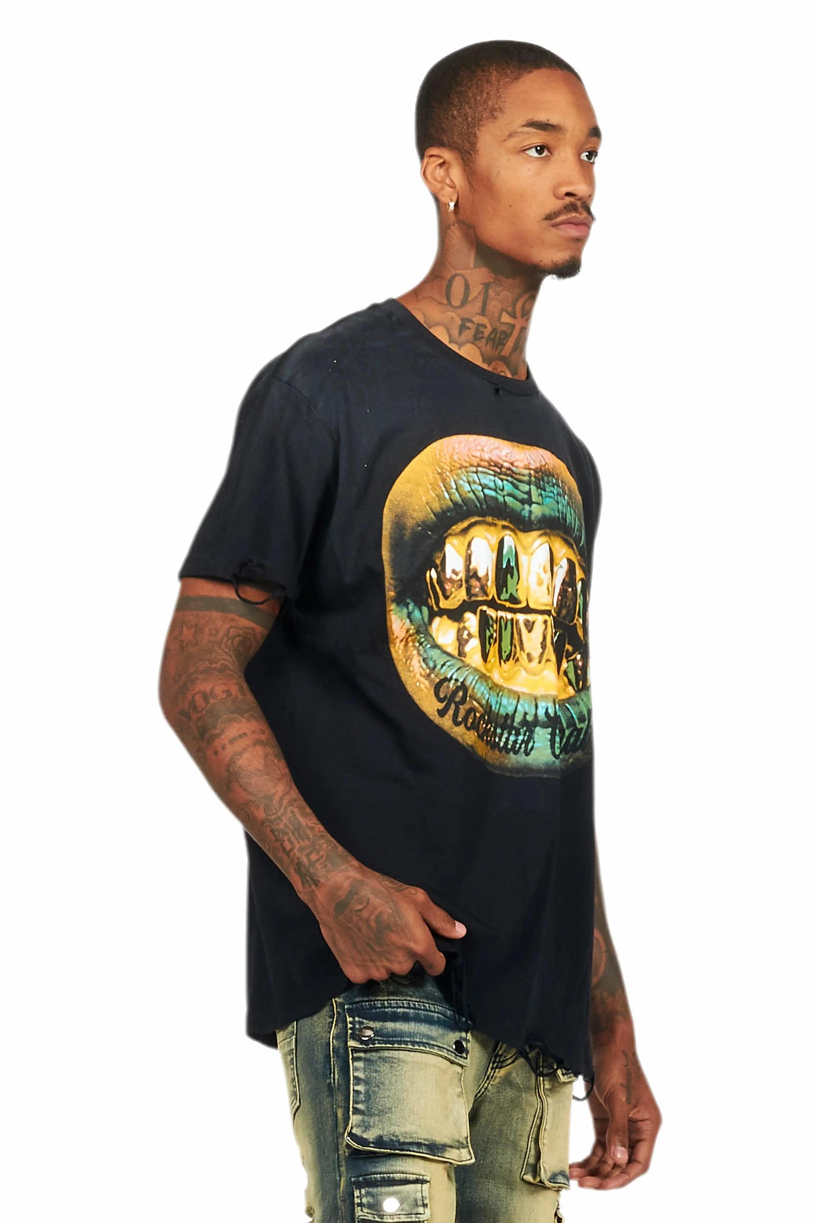 Gonen Black Oversized Graphic T-Shirt Male Product Image