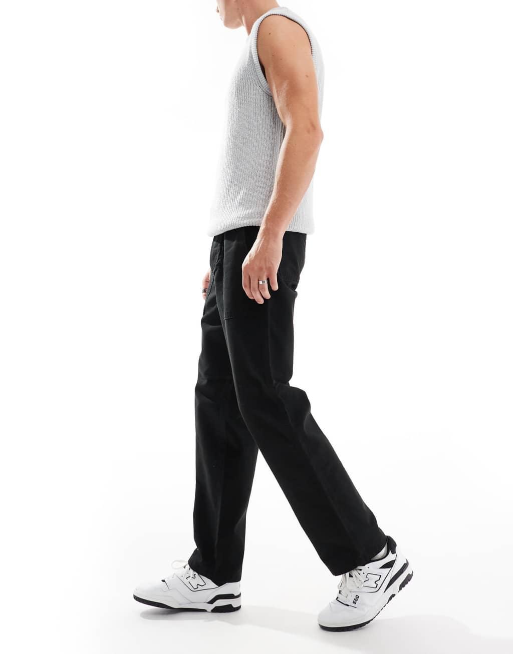 ONLY & SONS pull on loose fit worker pants in black Product Image