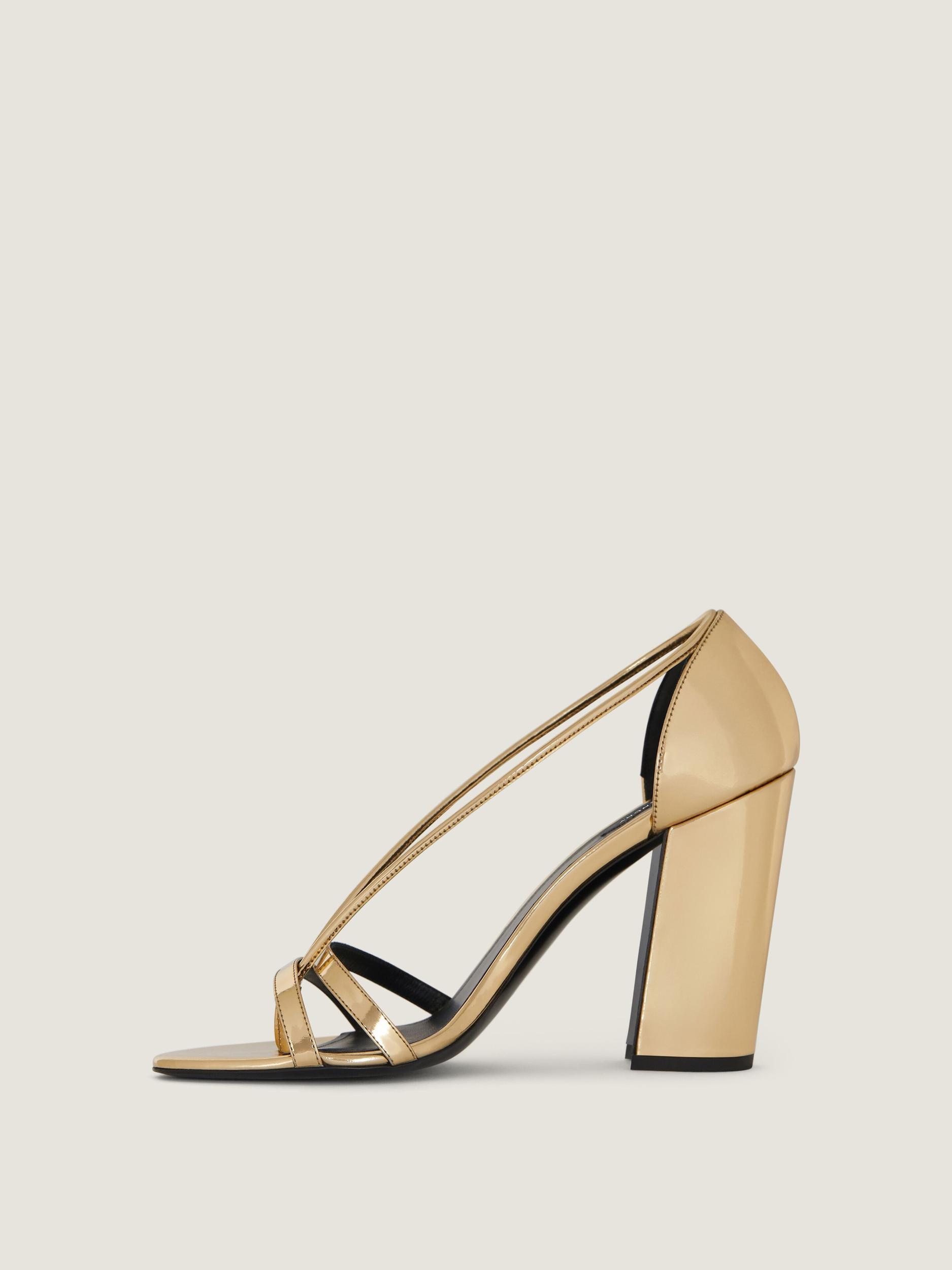 Block heeled sandals in mirror effect leather Product Image