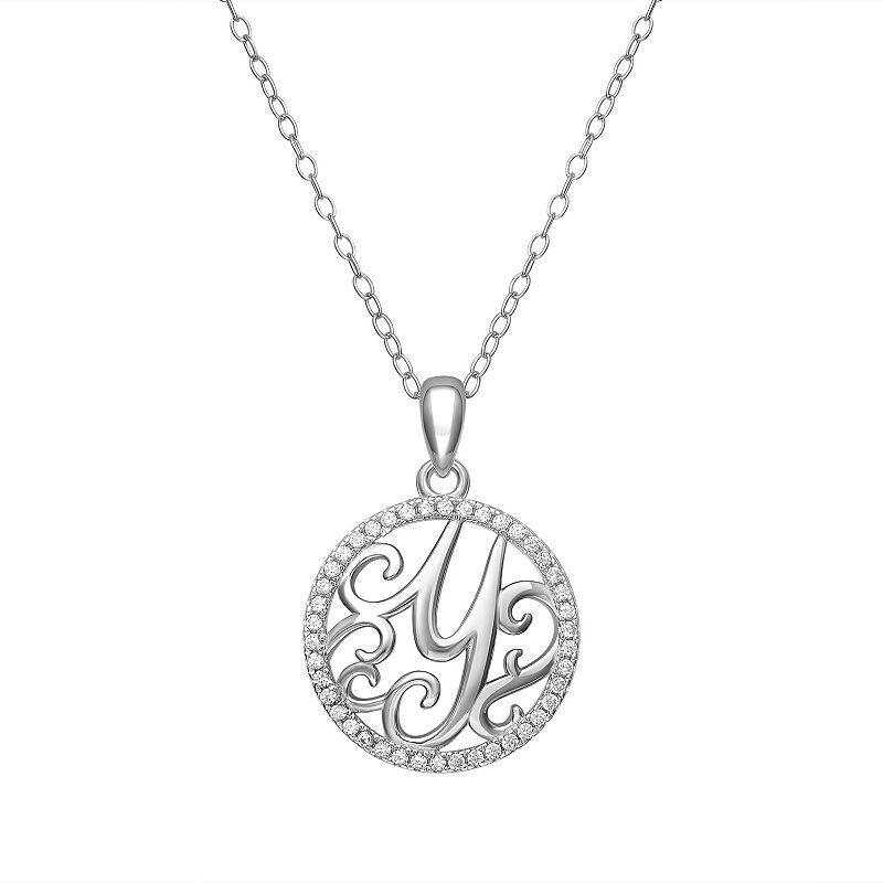 PRIMROSE Sterling Silver Cubic Zirconia Initial Pendant Necklace, Women's, Size: 18" Product Image