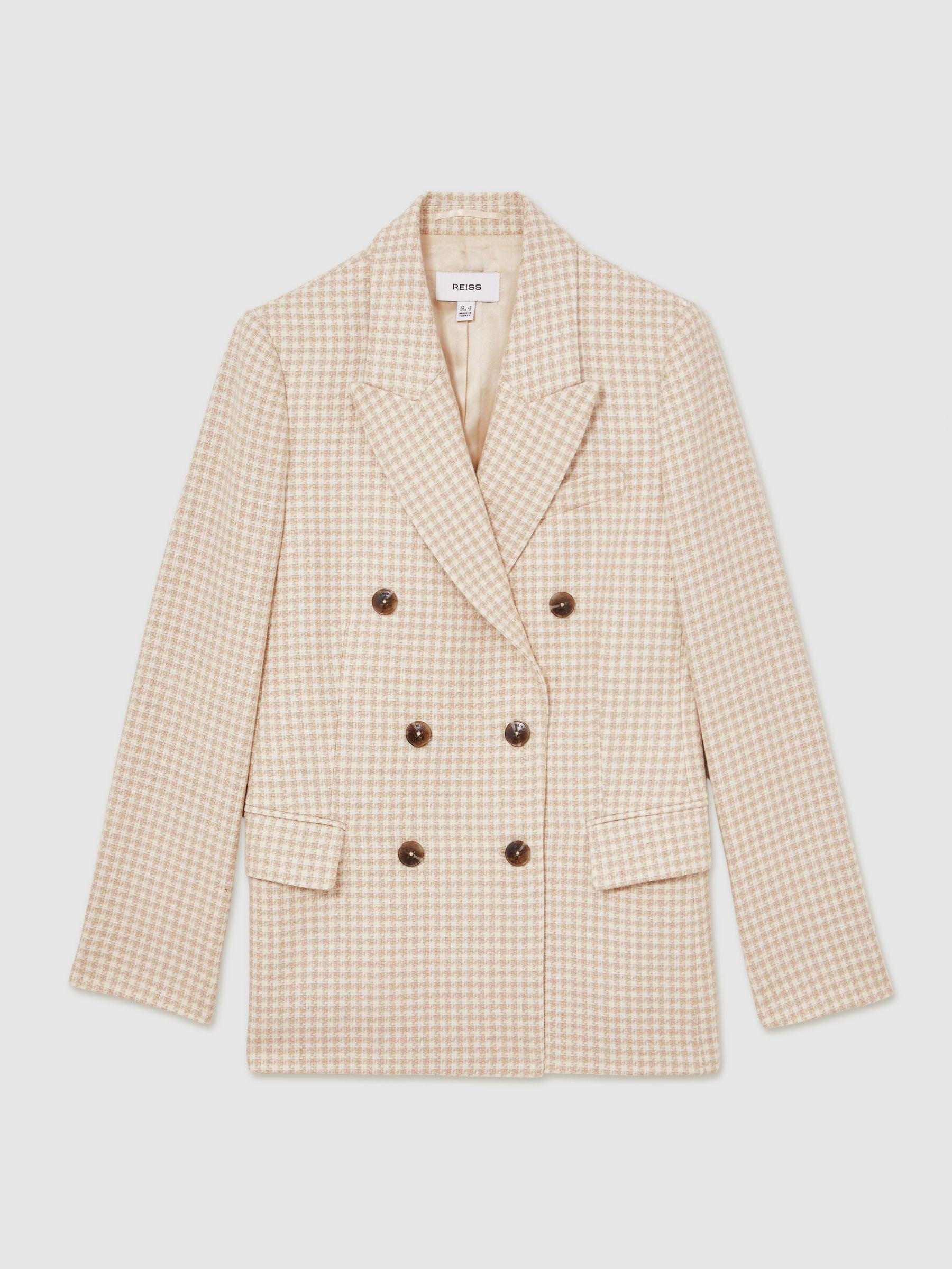 Double Breasted Check Blazer With Wool in Neutral Check Product Image
