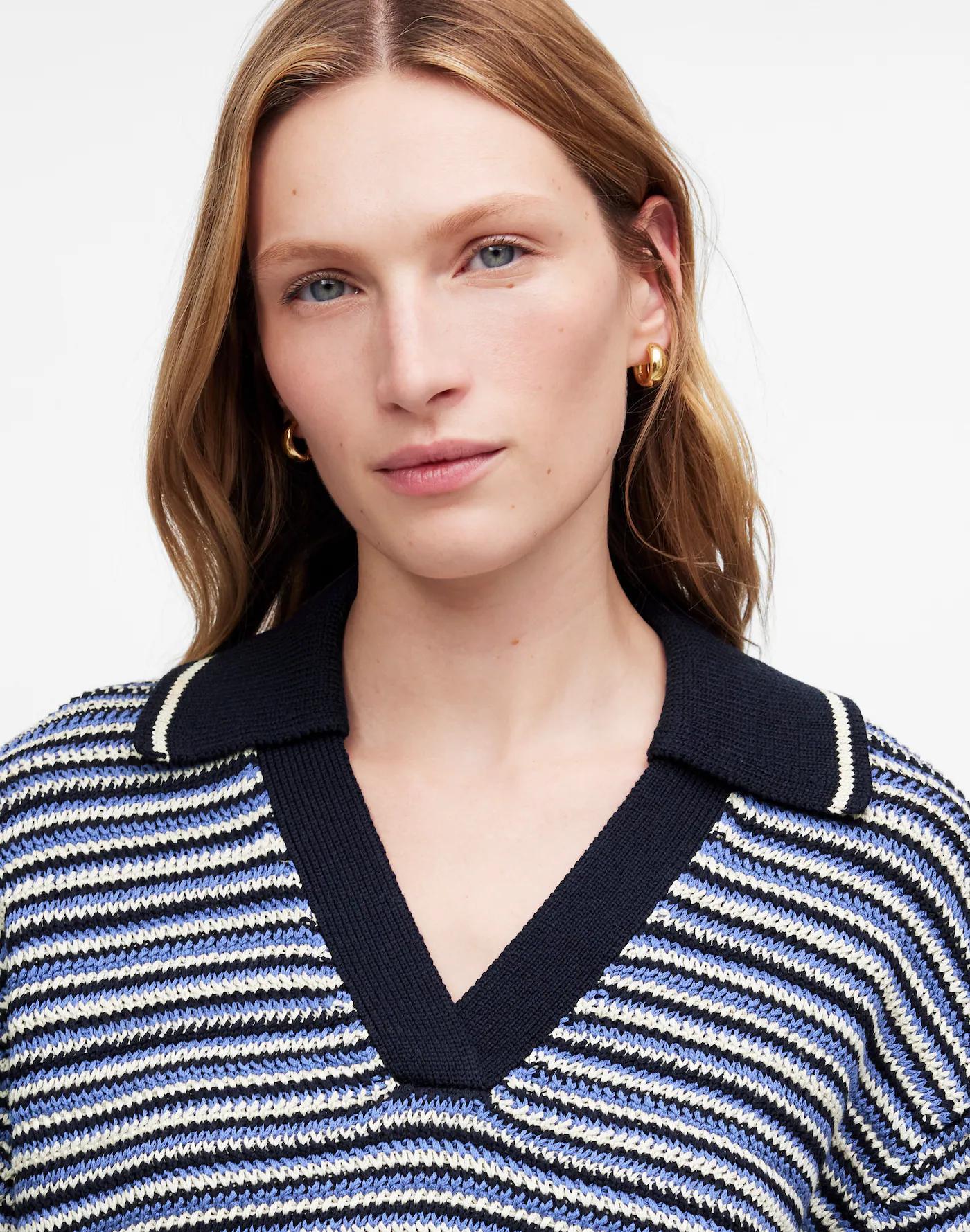 Striped Johnny-Collar Sweater Tee Product Image