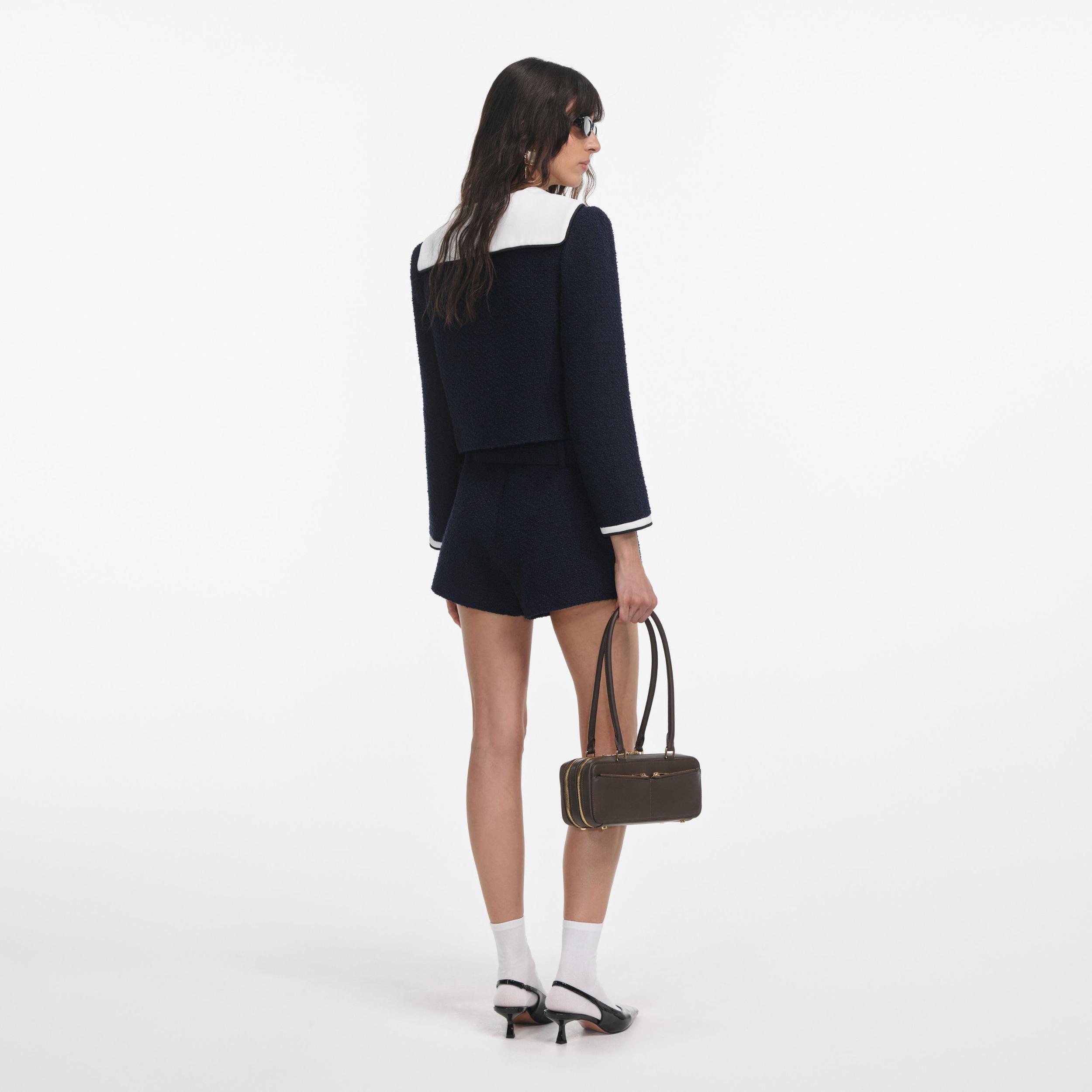 Navy Boucle Contrast Collar Jacket Product Image
