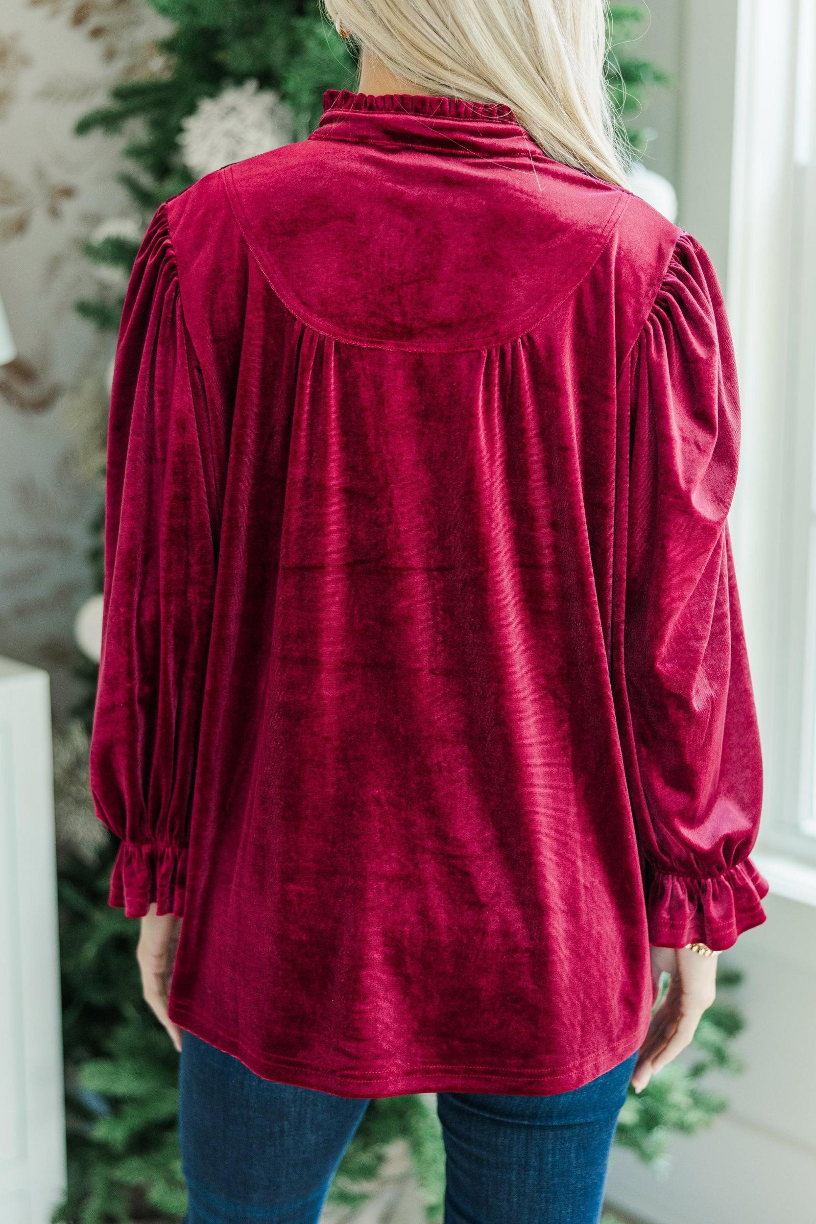 Look Into It Burgundy Red Velvet Blouse Female Product Image