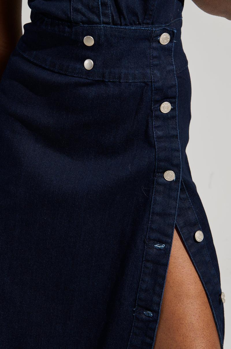 CHELSEA BUTTON SIDE DENIM MAXI DRESS Product Image