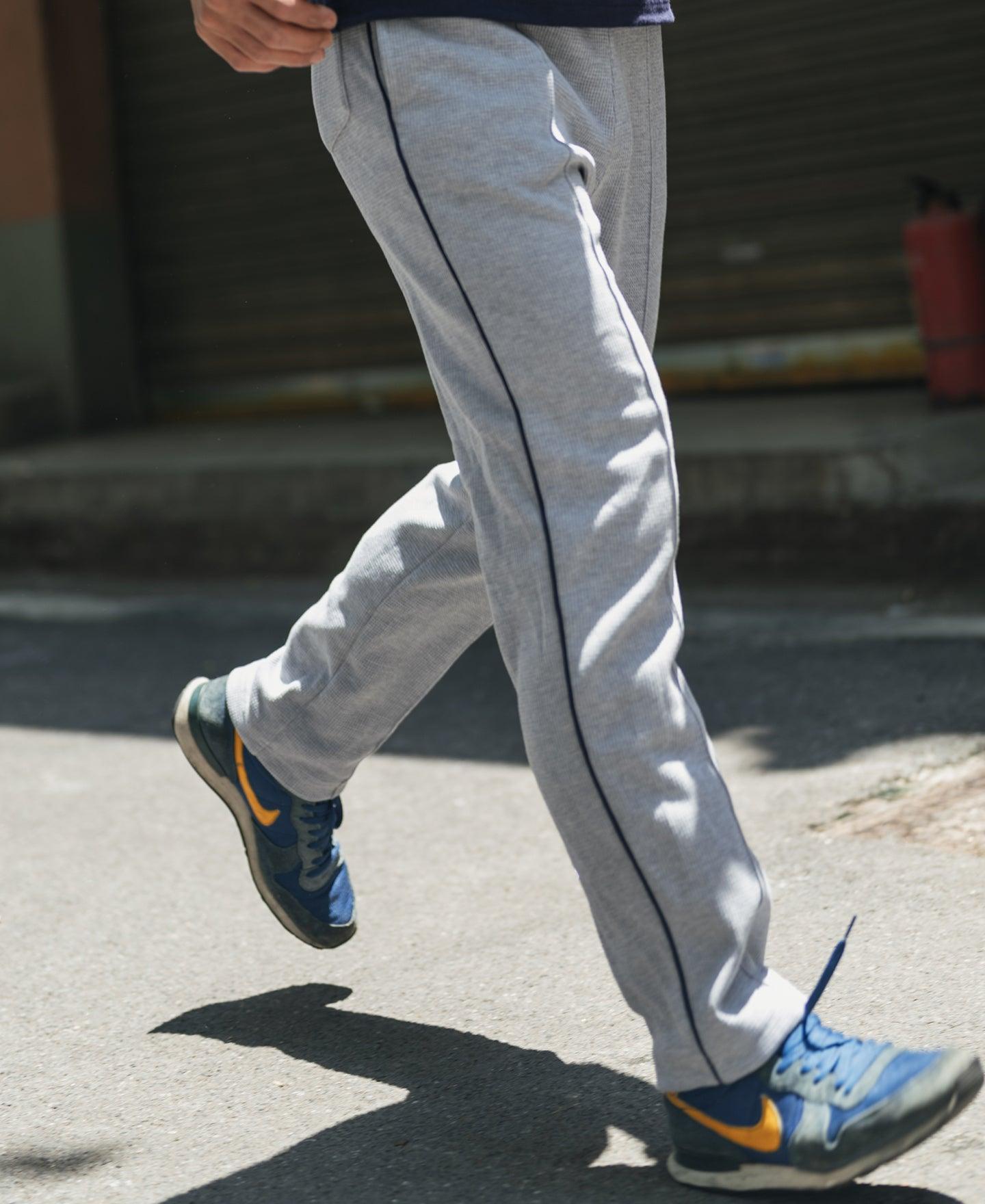 1970s Heavyweight Waffle Knit Jogger Pants - Gray Product Image