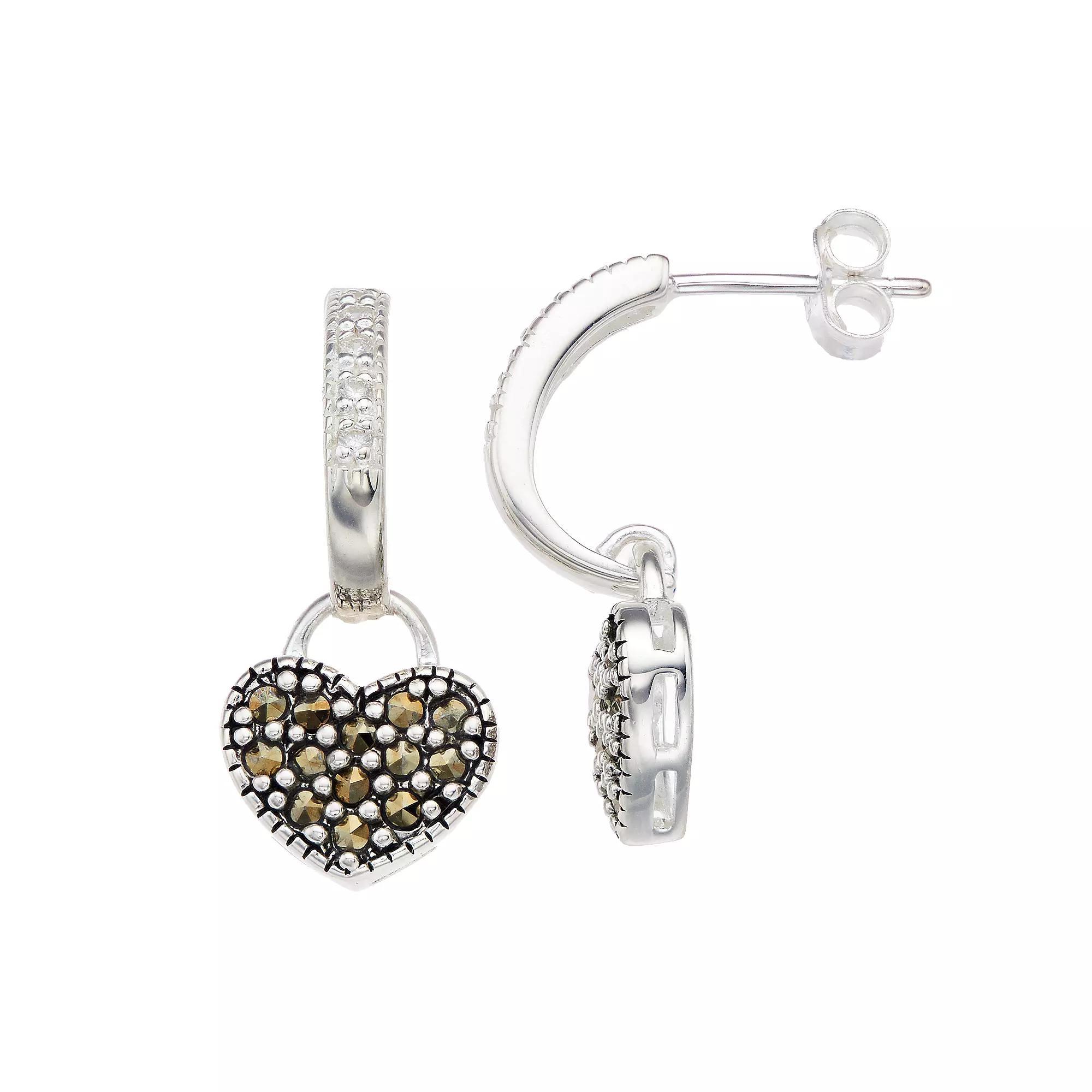 Tori Hill Marcasite Heart Drop Earrings, Women's, Silvertone Product Image