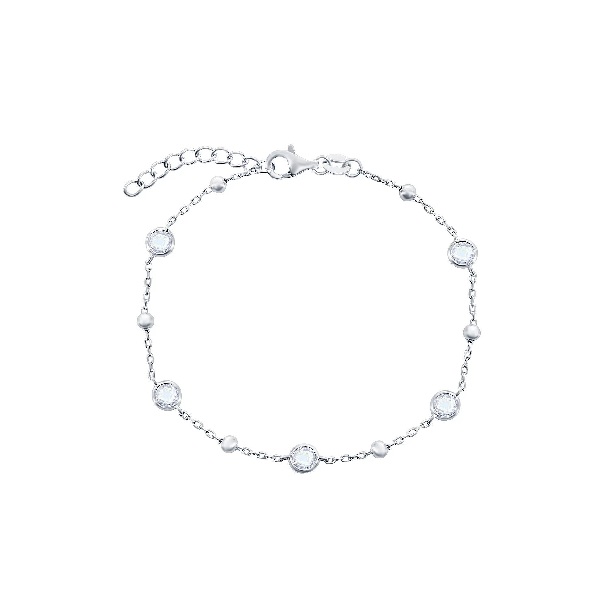 Argento Bella Sterling Silver Bezel-Set Cubic Zirconia & Bead Bracelet, Women's, Size: 7", Sterling White Product Image