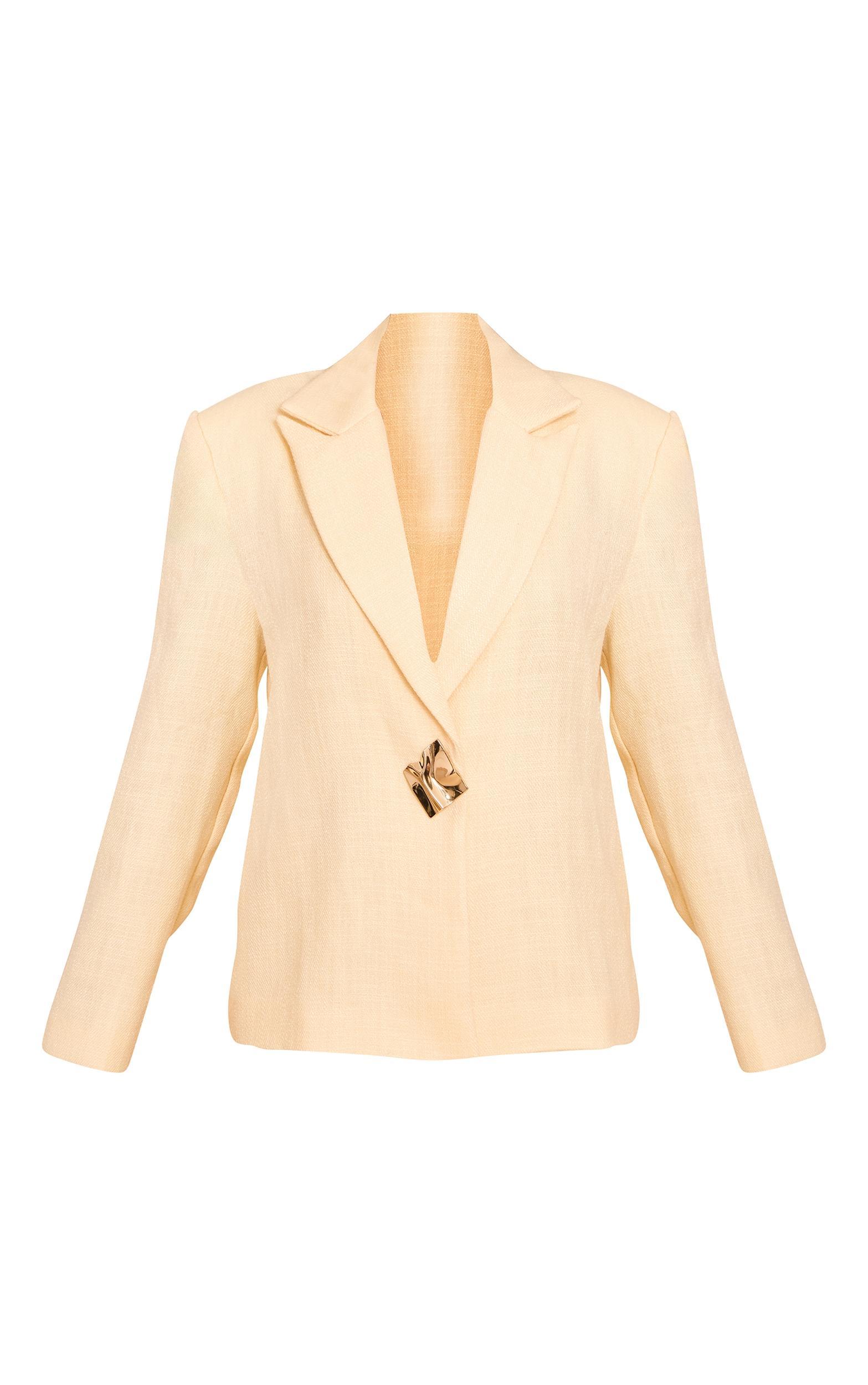 Petite Buttercream Trim Detail Textured Blazer Product Image