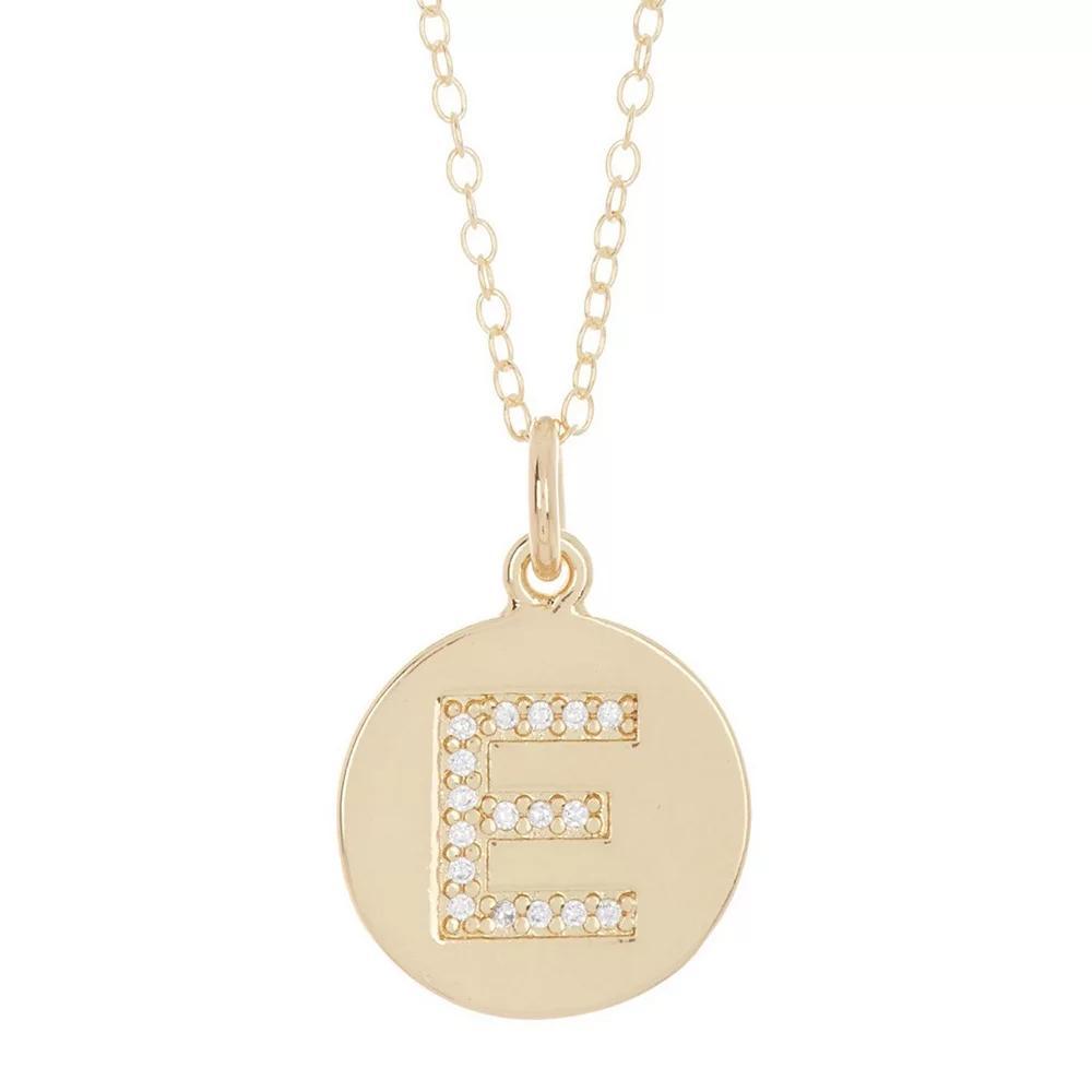Adornia 14k Gold Plated Cubic Zirconia Engraved Letter Disc Pendant Necklace, Women's, Size: 18", Gold Tone D Product Image