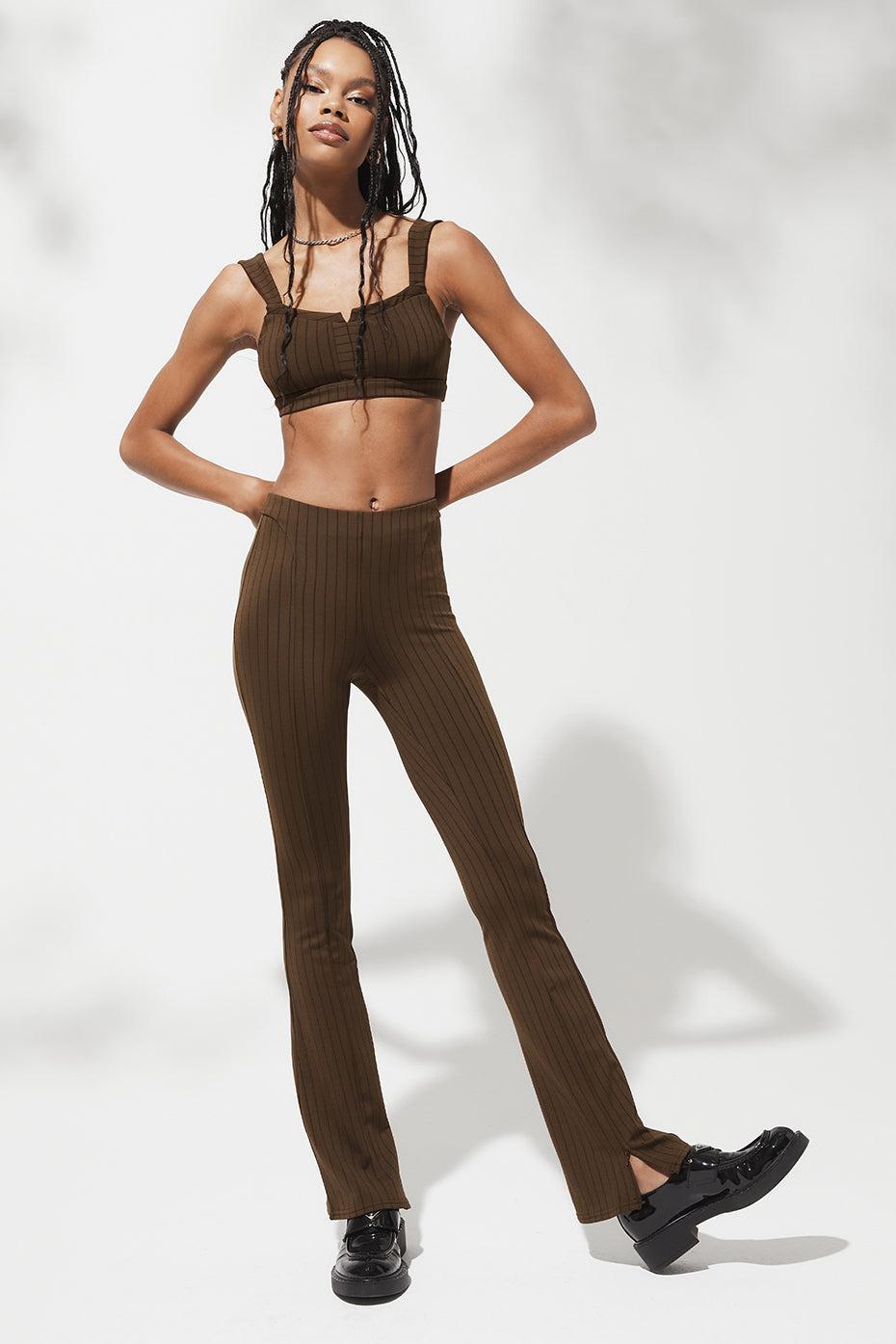 High-Waist Pinstripe Zip It Flare Legging - Espresso/Black Product Image