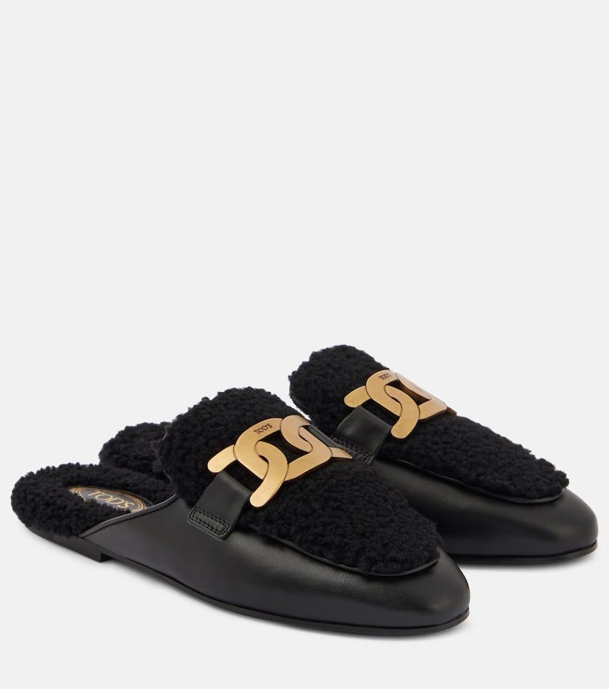 TOD'S Catena Shearling-lined Mules In Black Product Image