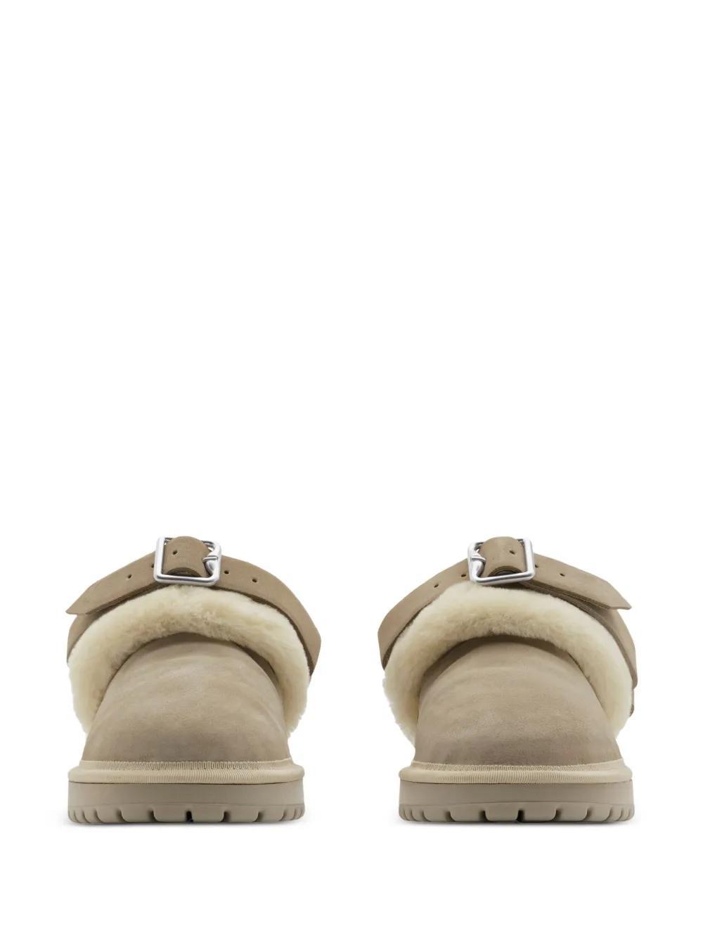 BURBERRY Shearling Suede Mules In Beige Product Image