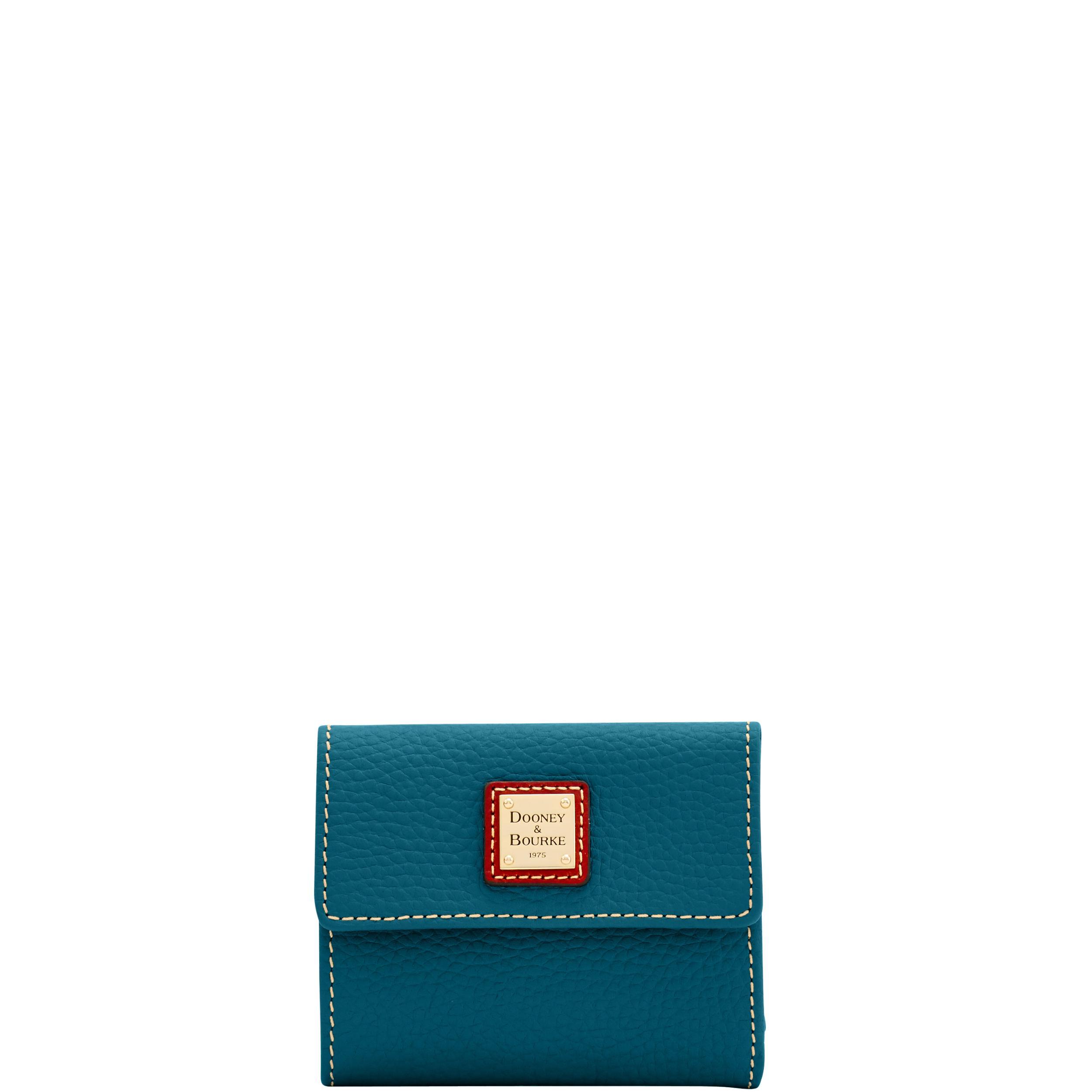 Dooney & Bourke Womens Pebble Grain Small Flap Credit Card Leather Wallet in Teal Product Image