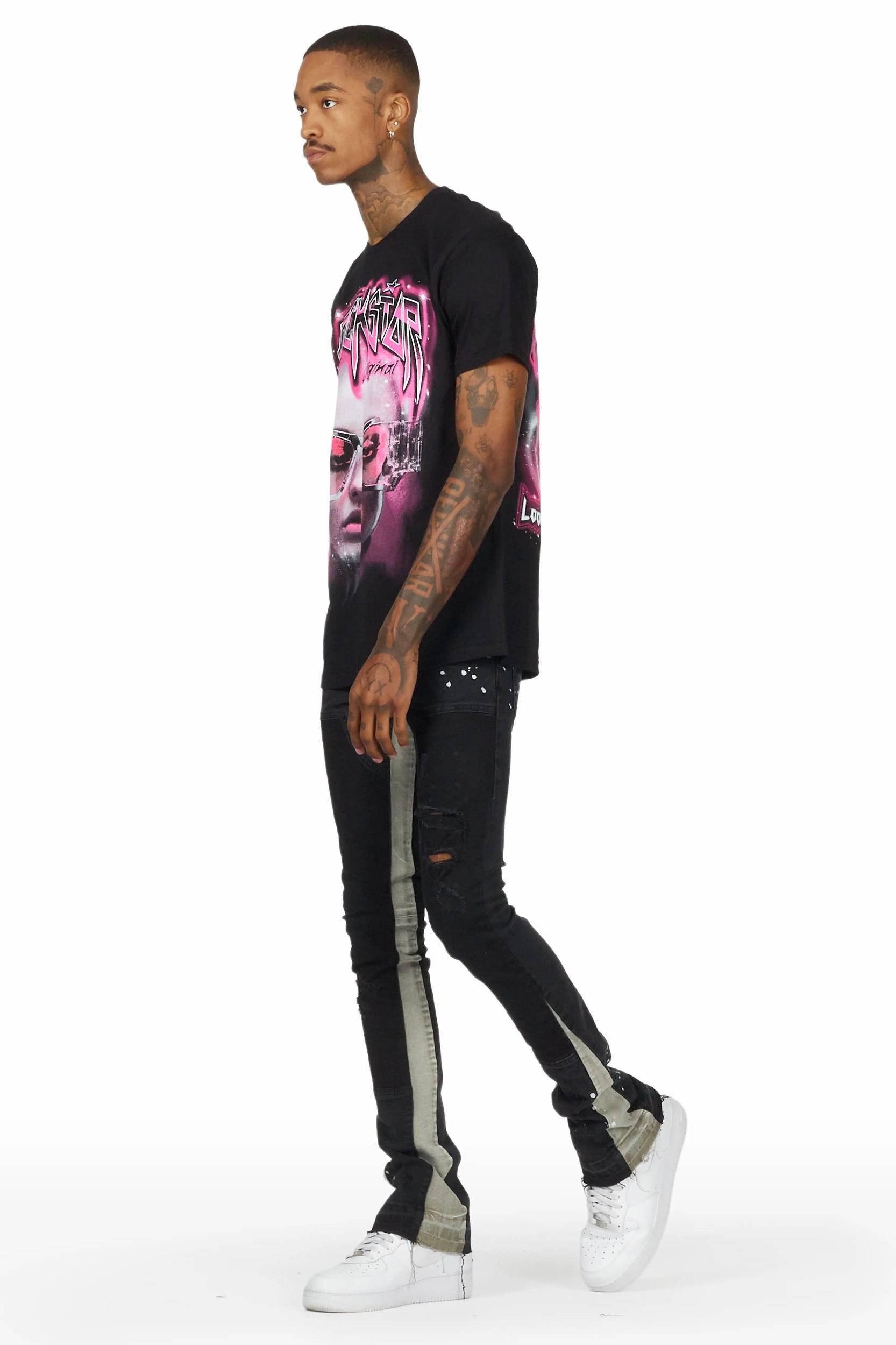 Quetzel Vintage Black Stacked Flare Jean Male Product Image