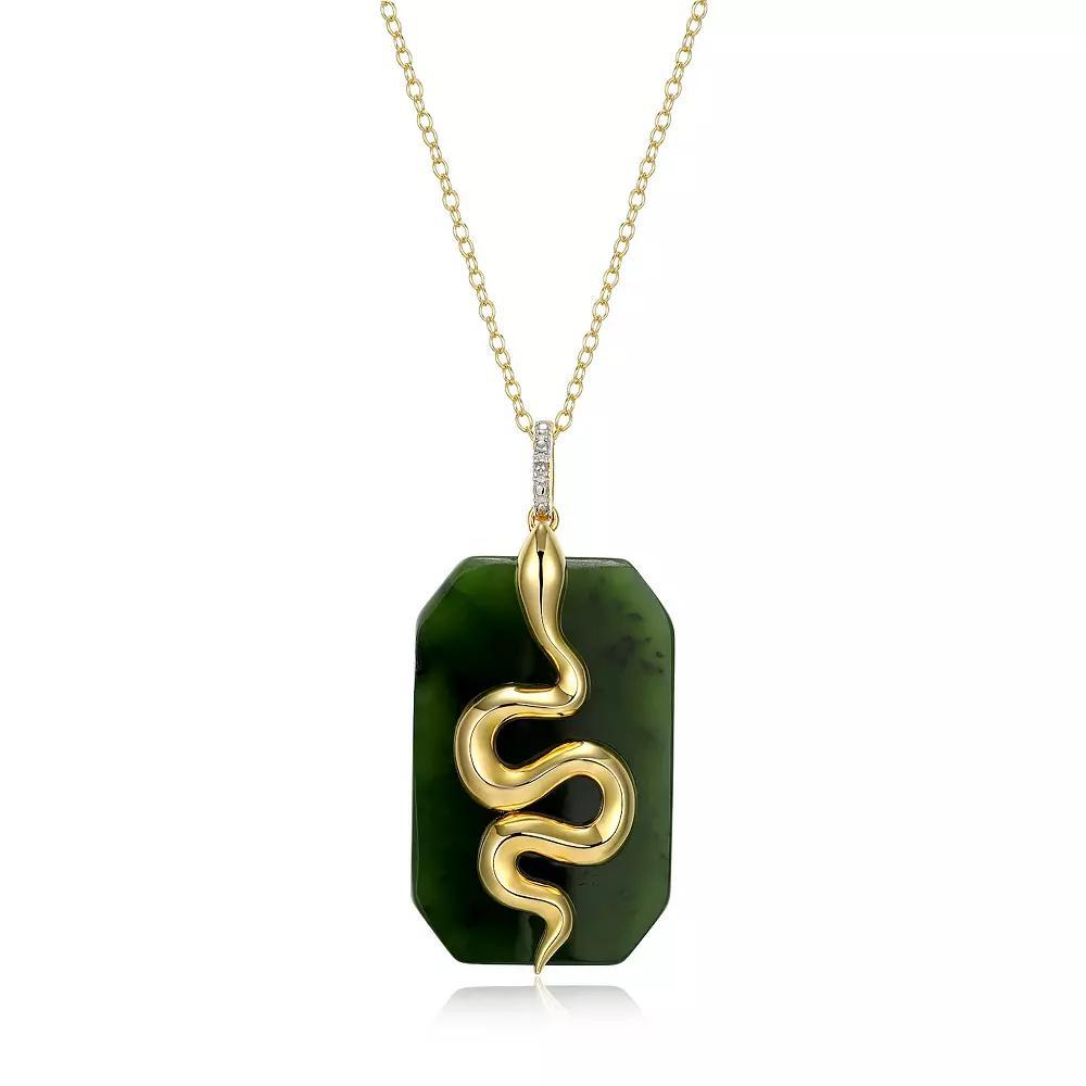 Dynasty Jade 18k Gold Over Silver Nephrite Jade & Diamond Accent Snake Pendant Necklace, Womens Gold Tone Product Image