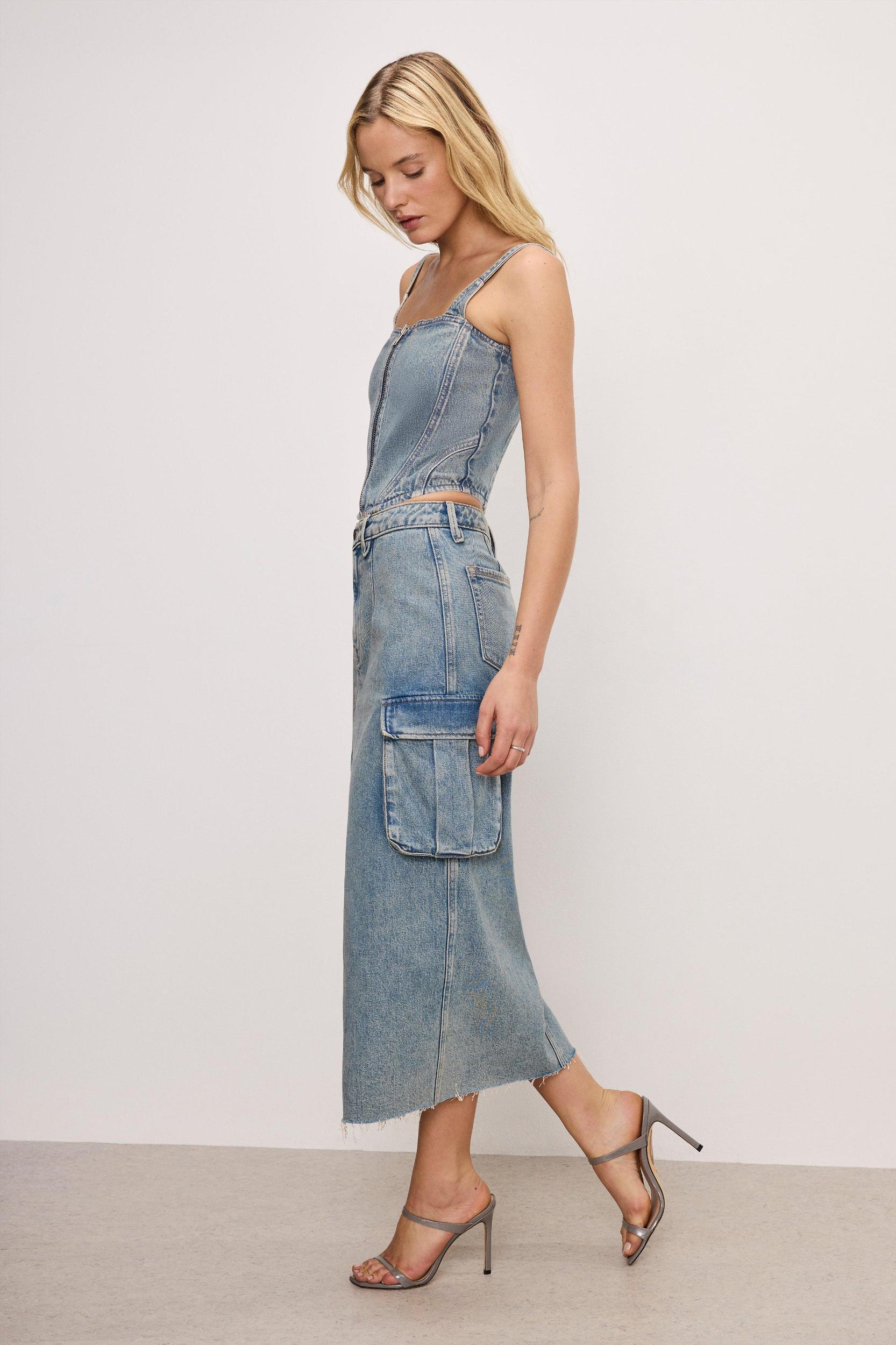 DENIM CARGO SKIRT | INDIGO762 Product Image