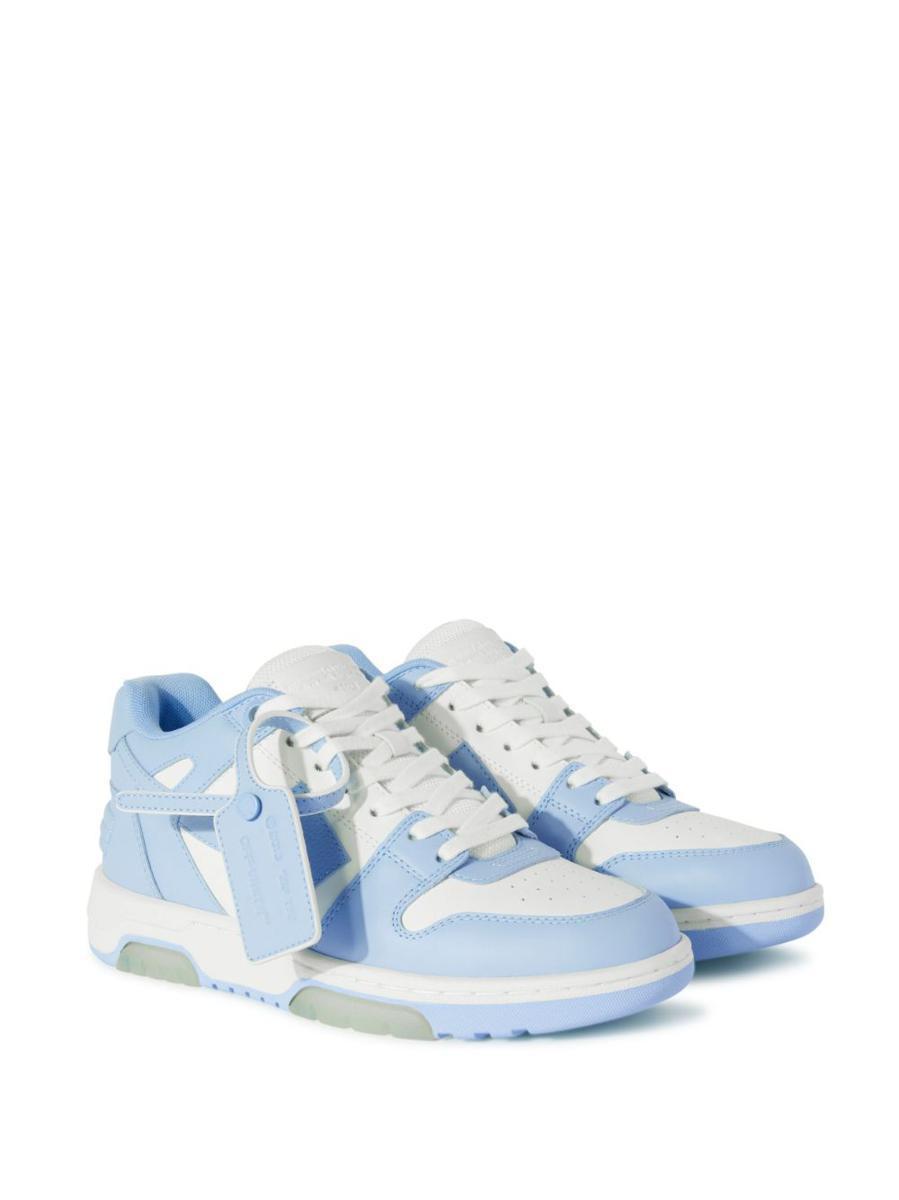 OFF-WHITE Leather Sneakers With Contrast Sole And Padded Collar In White,light Blue Product Image