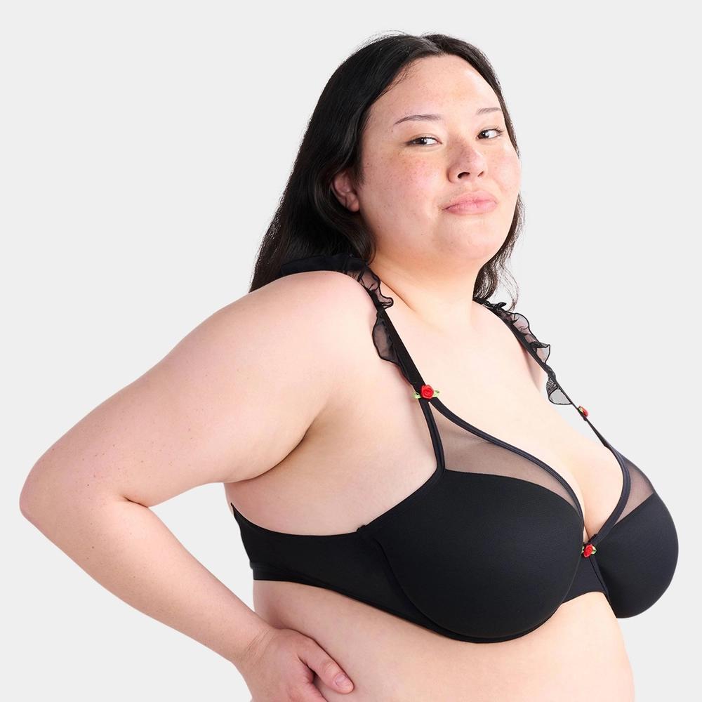 Parade Womens Silky Mesh Flutter Strap T-Shirt Bra - Black 2XL Product Image