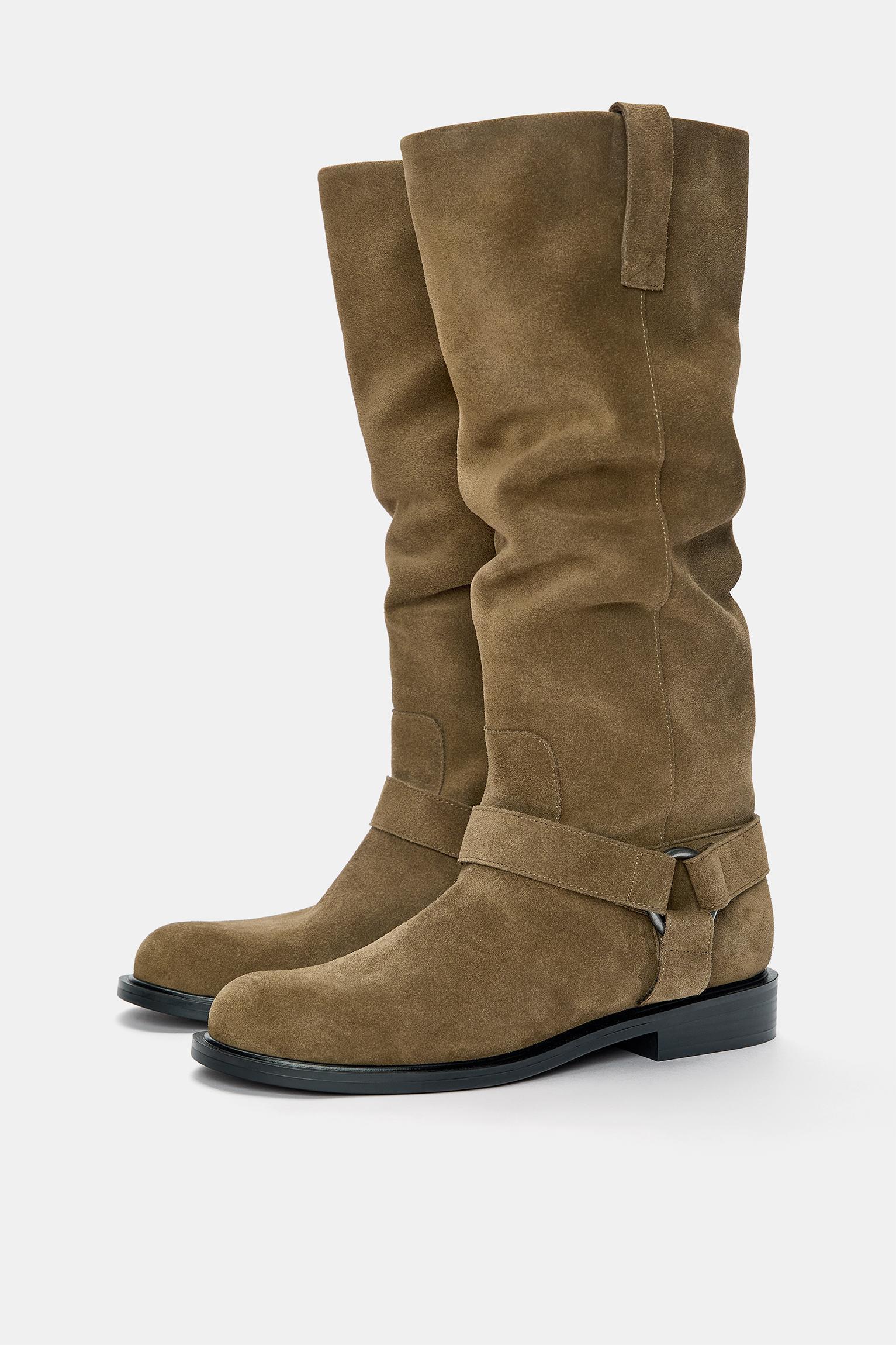 Flat leather biker boots Product Image