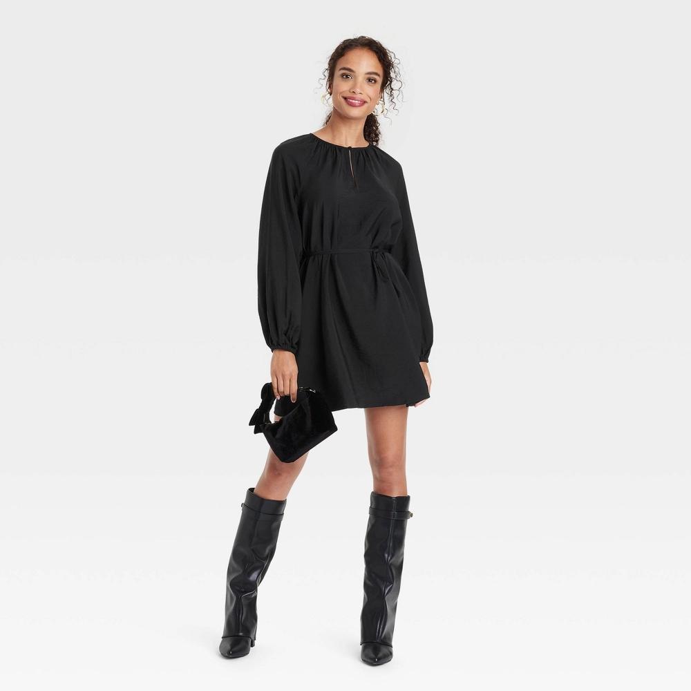 Women's Ballon Long Sleeve Belted Mini Dress - A New Day™ Product Image