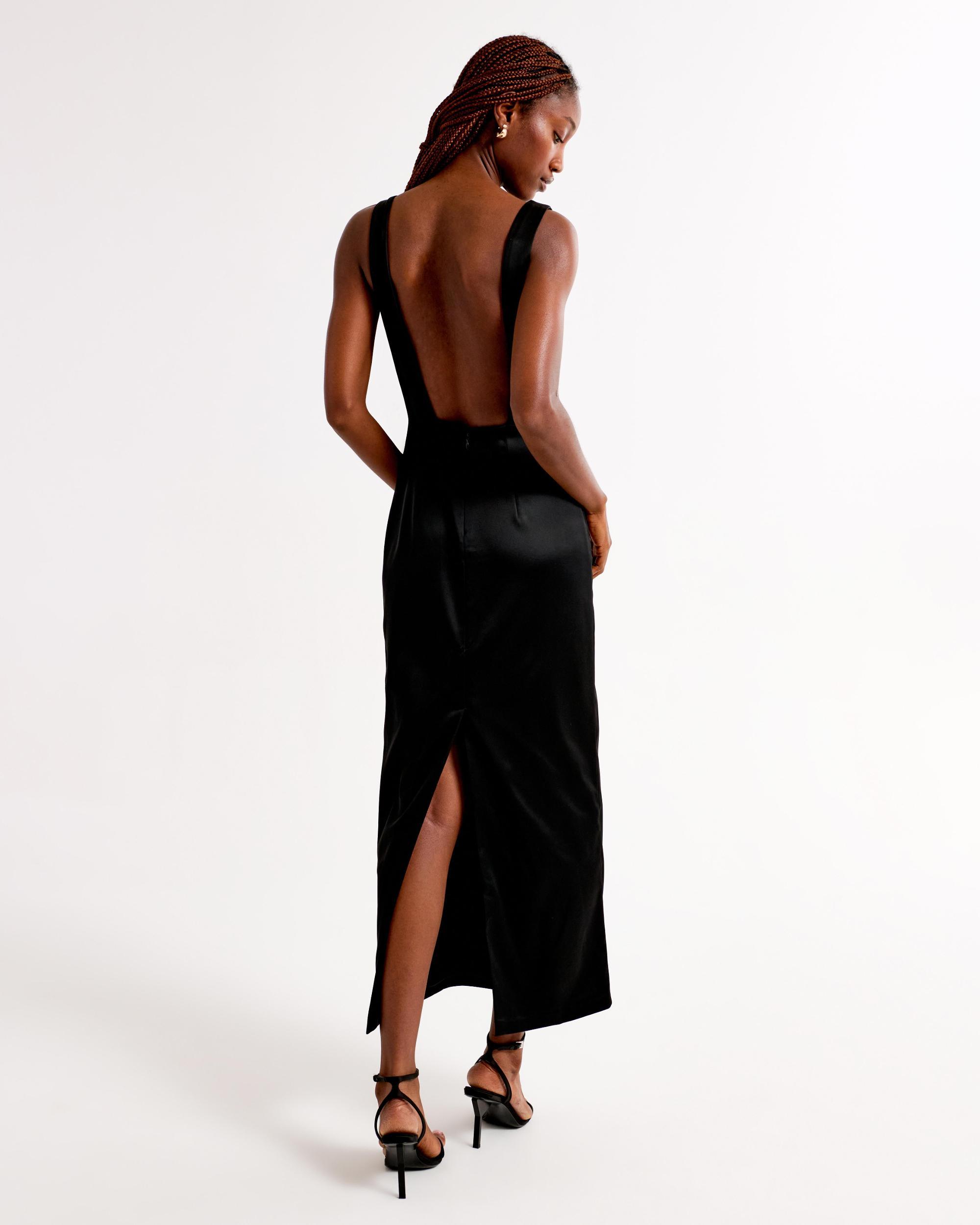 High-Neck Satin Sculpt Midi Dress Product Image