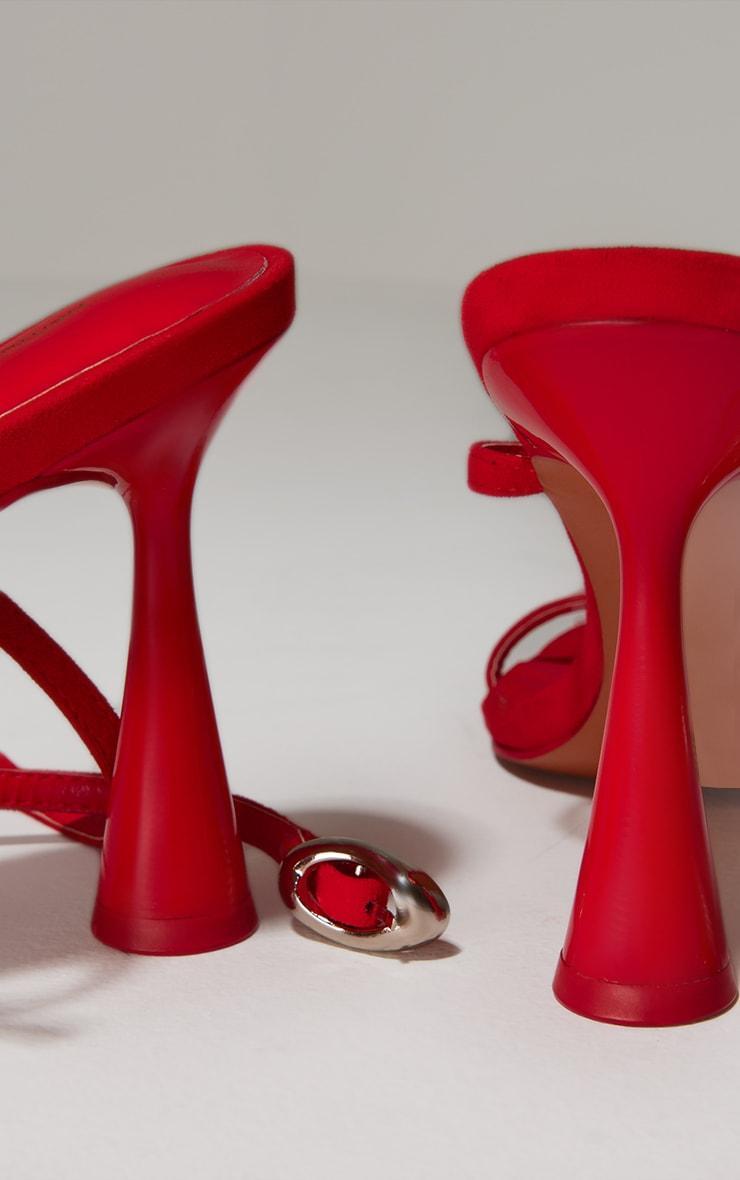 Red Pu Round Toe Silver Buckle Cross Strap Detail High Stiletto Heeled Sandals Product Image