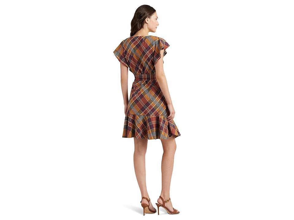 Lauren Ralph Lauren Belted Cotton Madras Dress (Navy Multi) Women's Dress Product Image