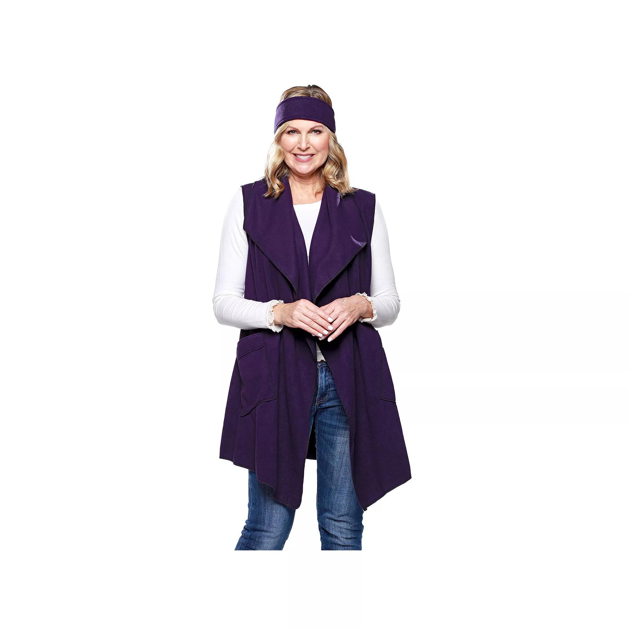 Womens Le Moda Solid Knit Fleece Vest with Matching Headband Product Image