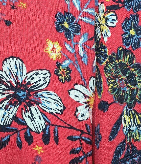 Ali Miles Floral Print V-Neck 3/4 Sleeve Front Tie Tunic Product Image