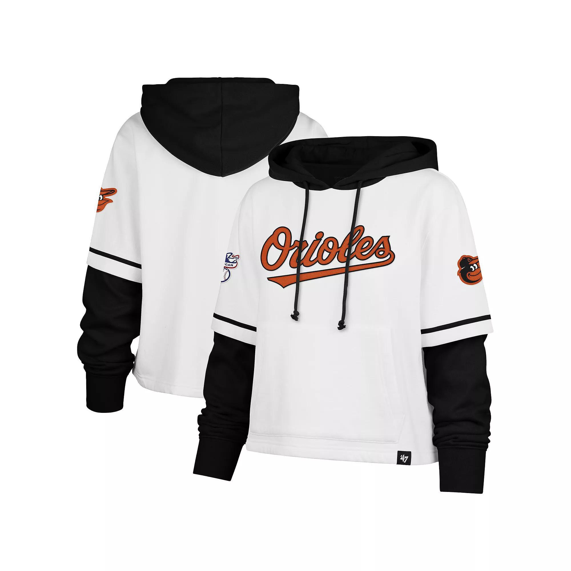 Women's '47 White Baltimore Orioles Trifecta Shortstop Cropped Pullover Hoodie, Size: Medium Product Image