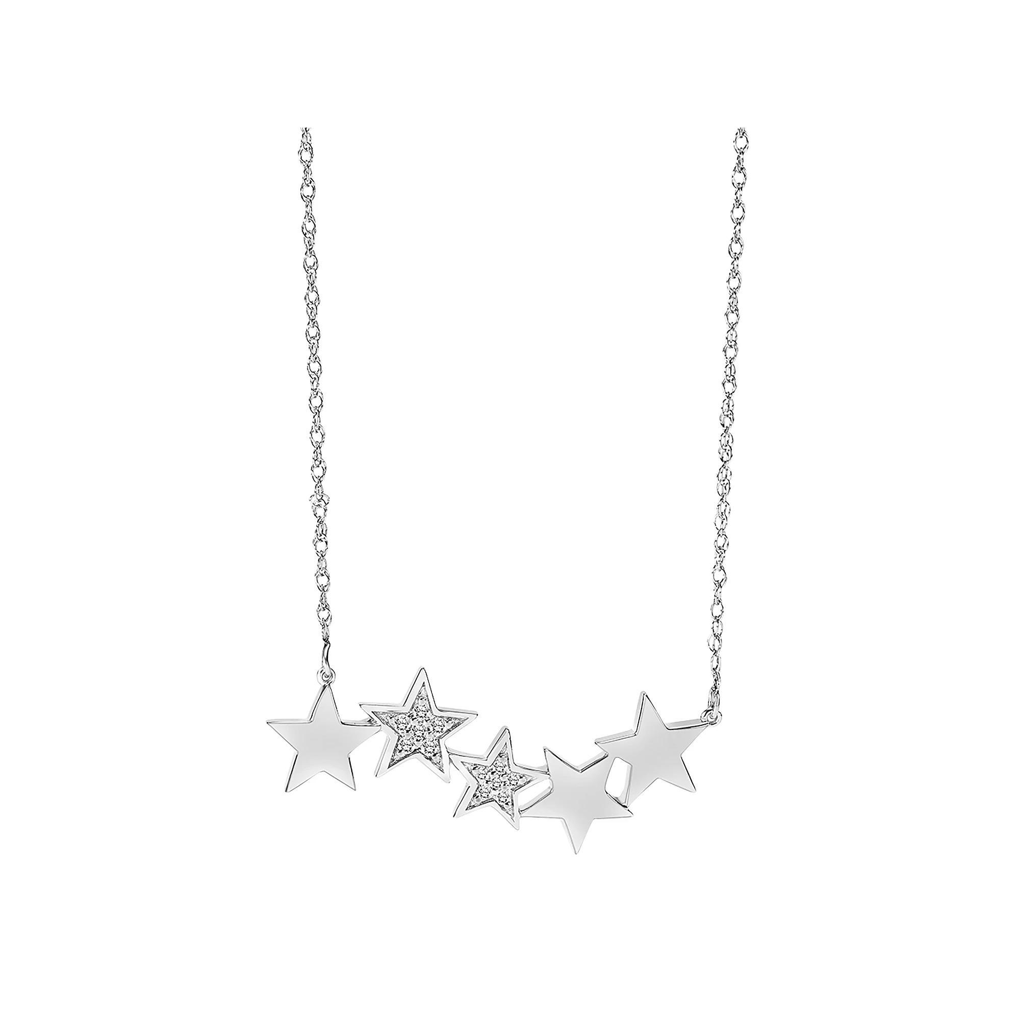 Sterling Silver 1/10 Carat T.W. Diamond Star Necklace, Women's, Size: 17" Product Image