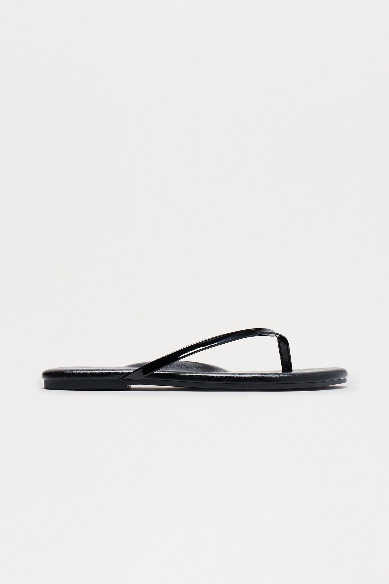Carola Faux Patent Flip Flops - Black Product Image