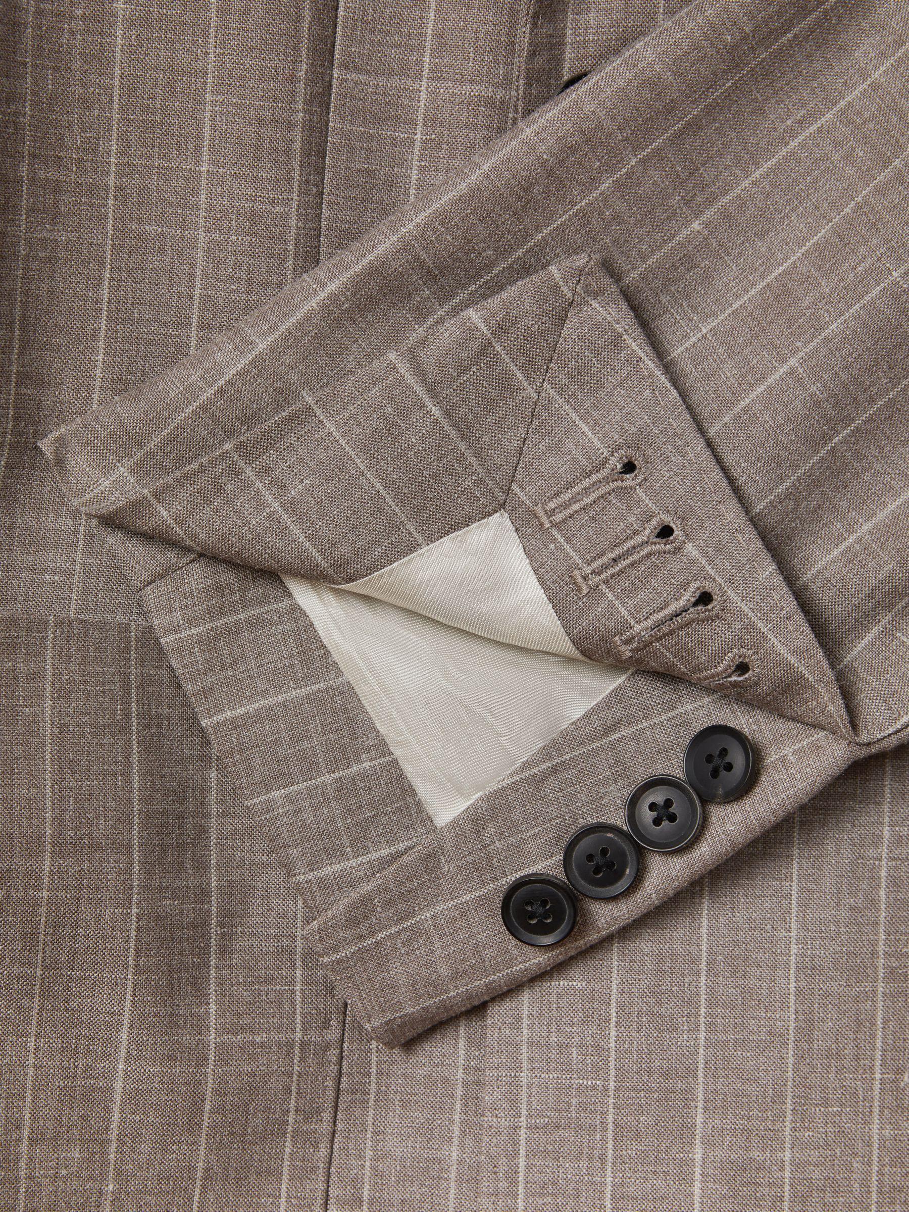 Slim Fit Wool-Silk-Linen Double Breasted Blazer in Mocha Product Image